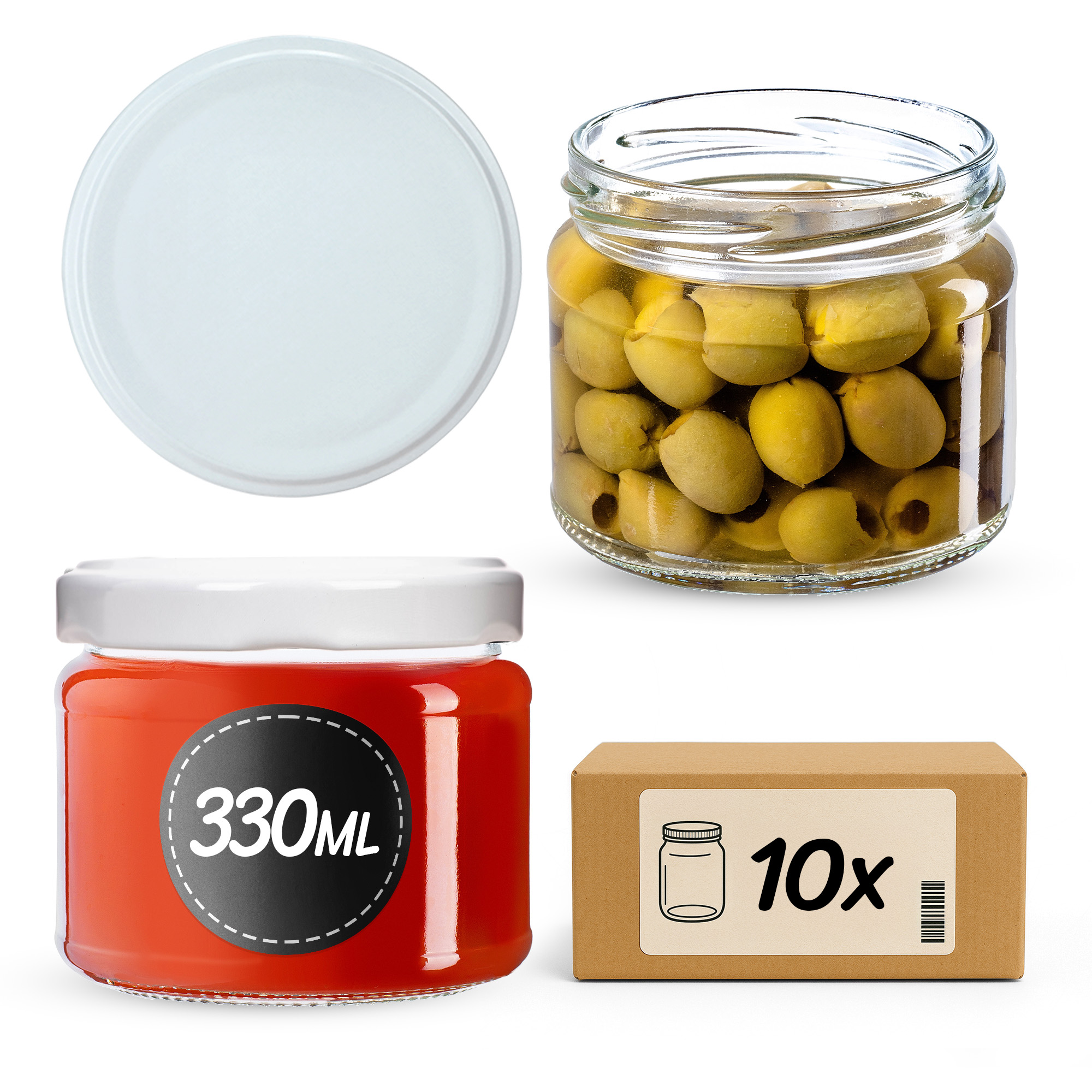 Słoiki na przetwory Sonka 330ml 10szt 82mm + wieczka białe