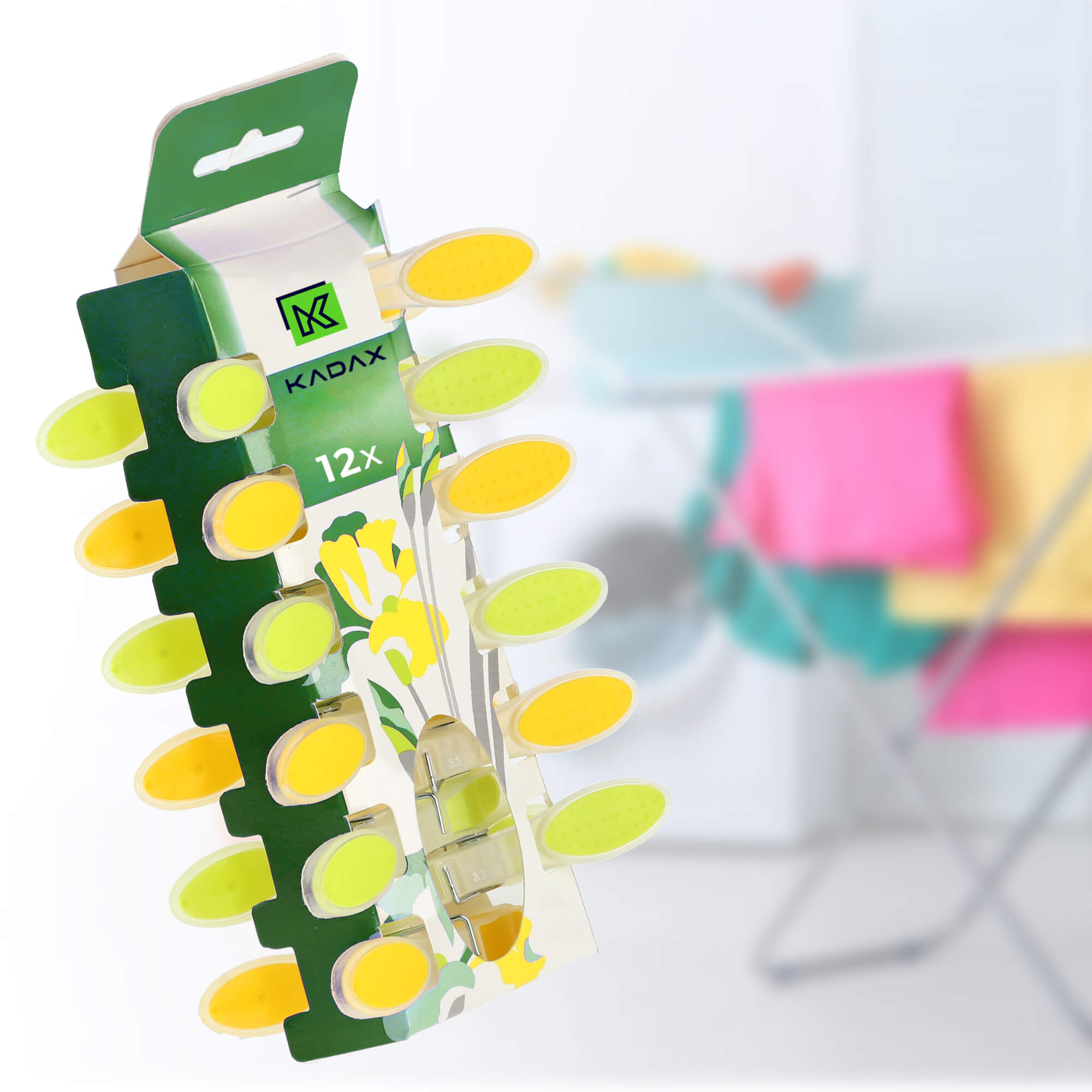 Plastikowe klamerki do bielizny Luant , zielono-żółte, 12 szt.