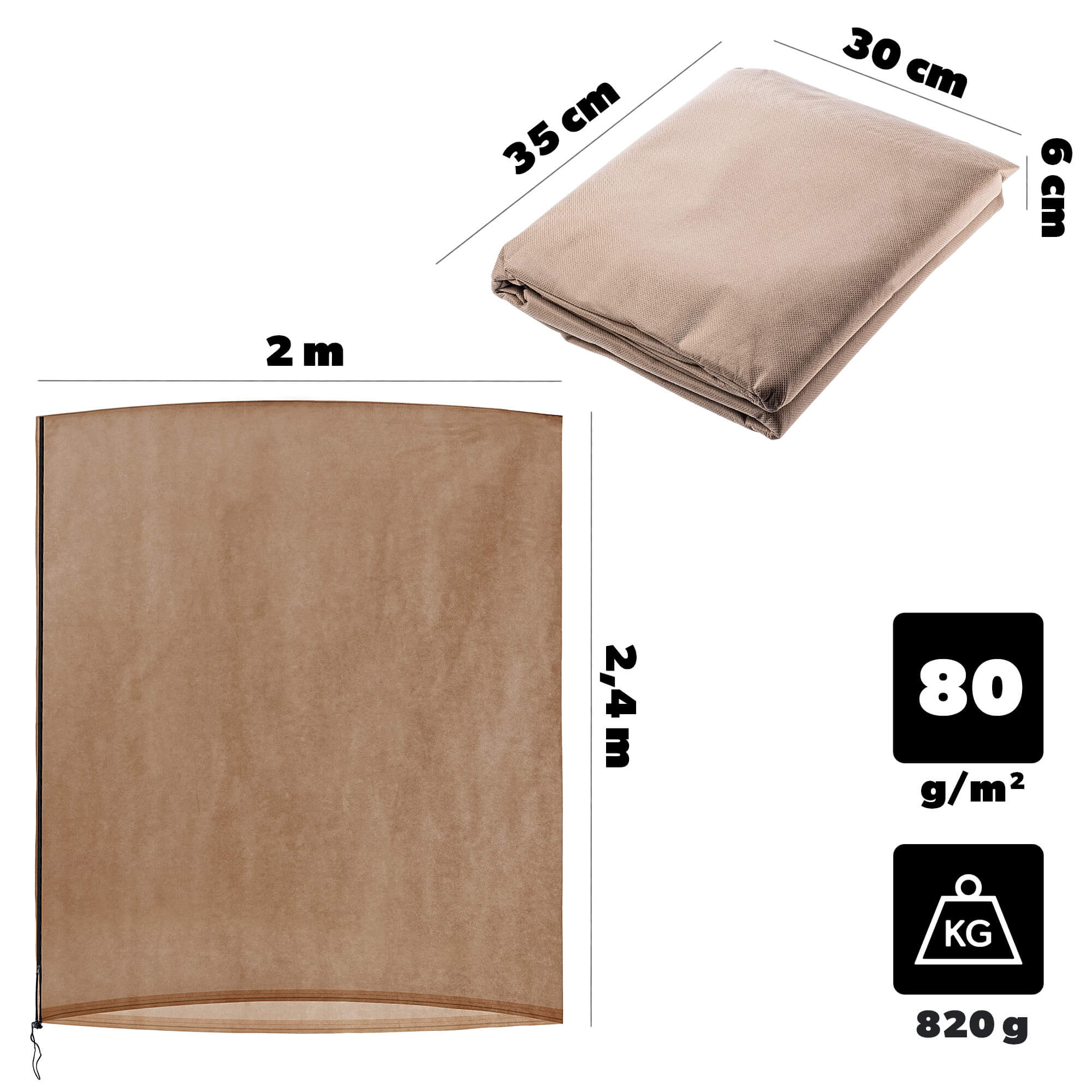 Kaptur ochronny na rośliny Vatan ze ściągaczem 2 x 2.4 m 80 g/m² beżowy 1 szt.