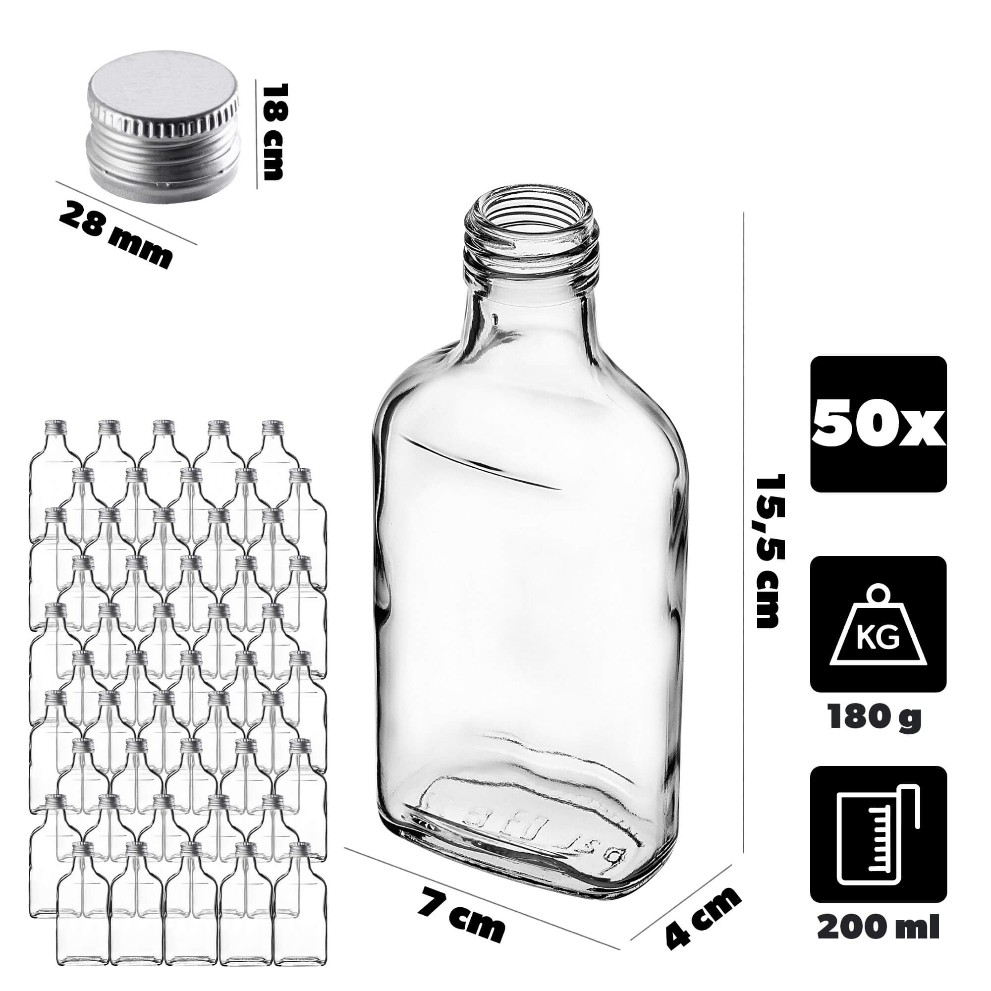 Butelka piersiówka Viane 200ml z srebrną zakrętką 50 szt.