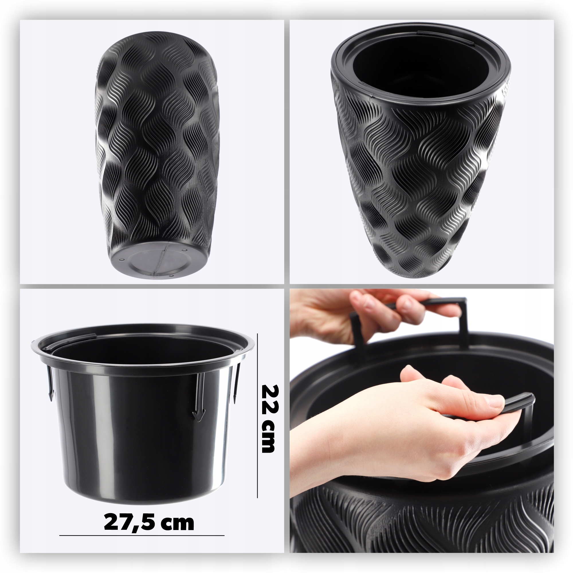 Donica na kwiaty z wkładem wysoka Jesi 40 cm, czarna