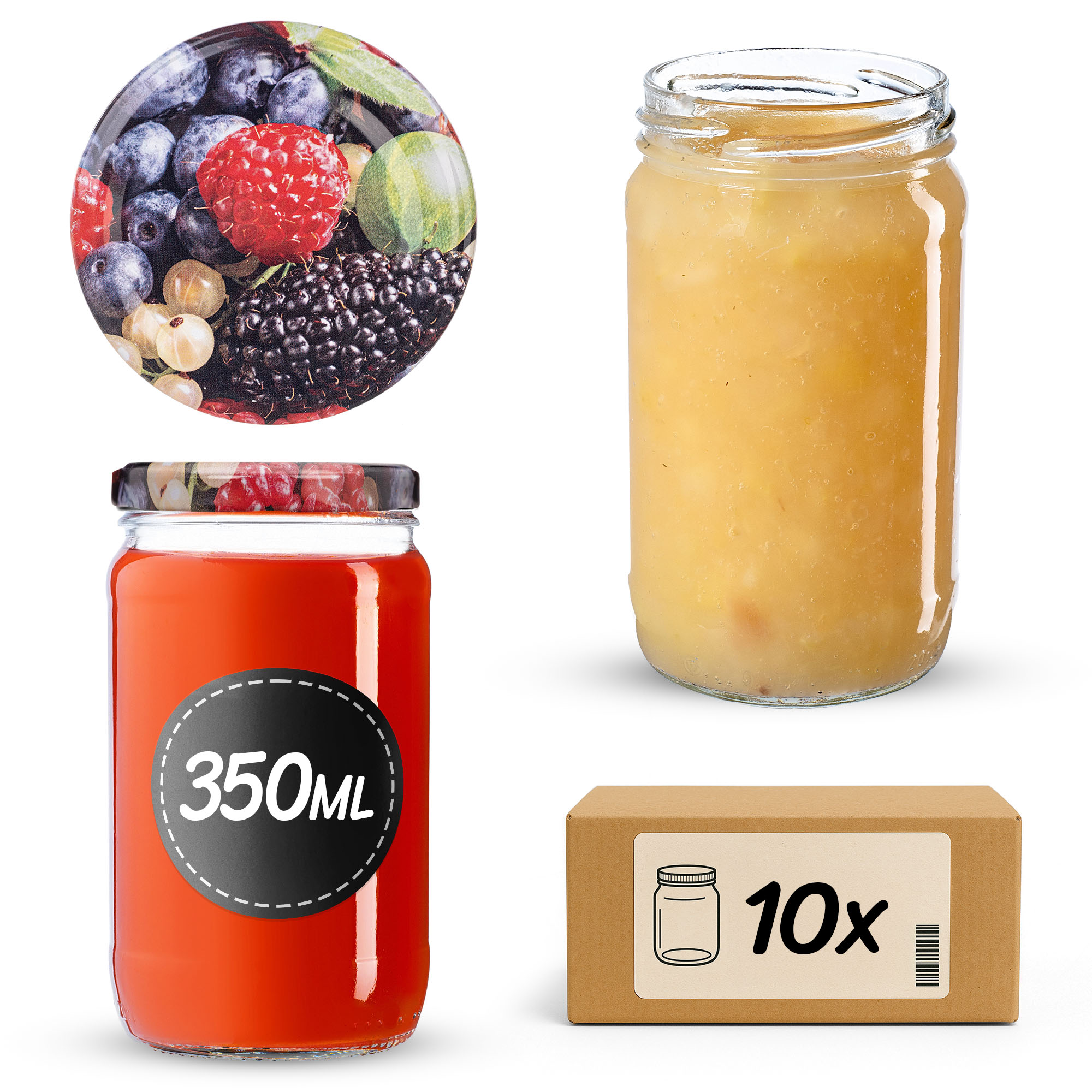 Słoiki na przetwory Gera 350ml fi66mm 10szt + wieczko Owoce leśne