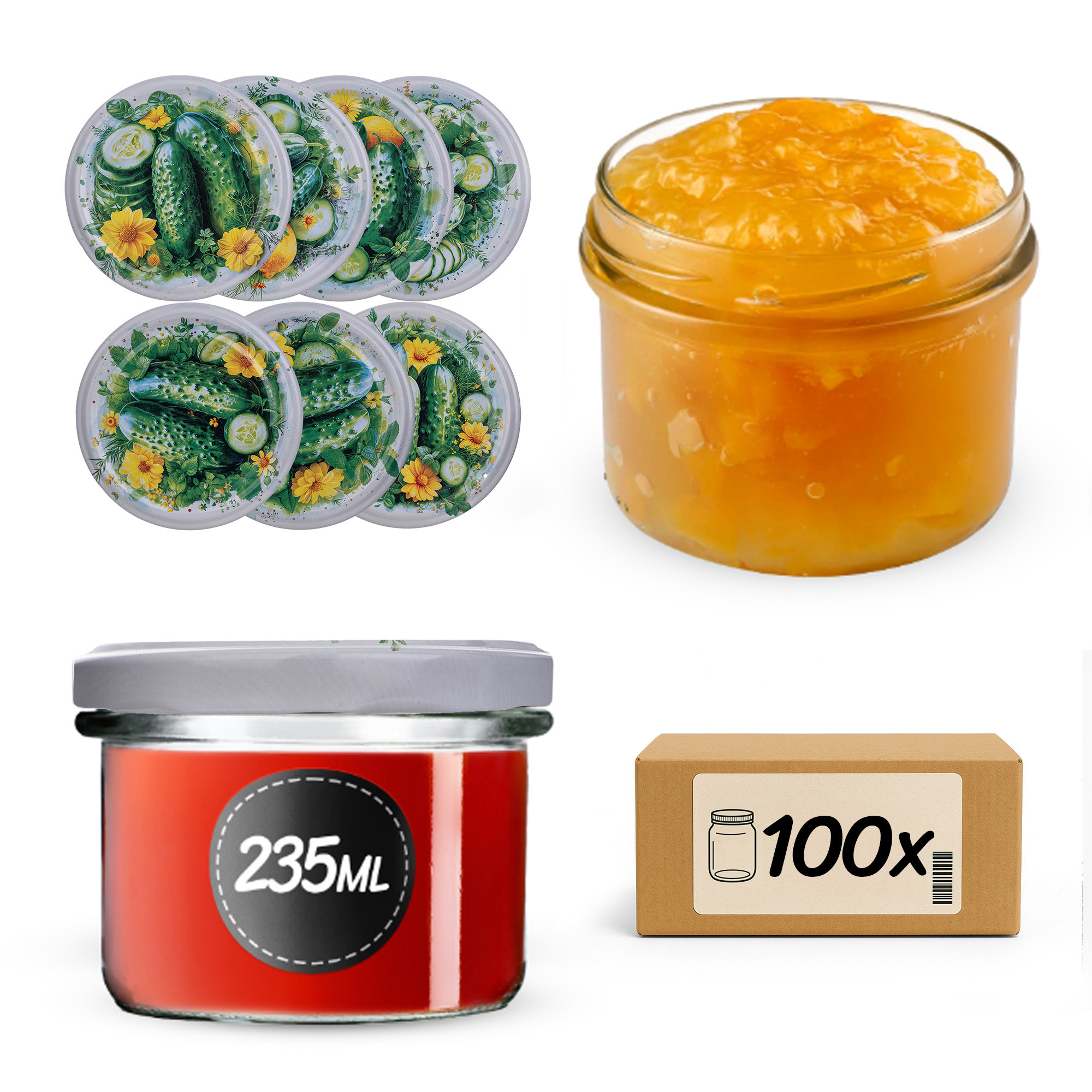Słoiki na przetwory Tartu 235ml fi82mm 100szt + wieczko Kompozycja ogórkowa