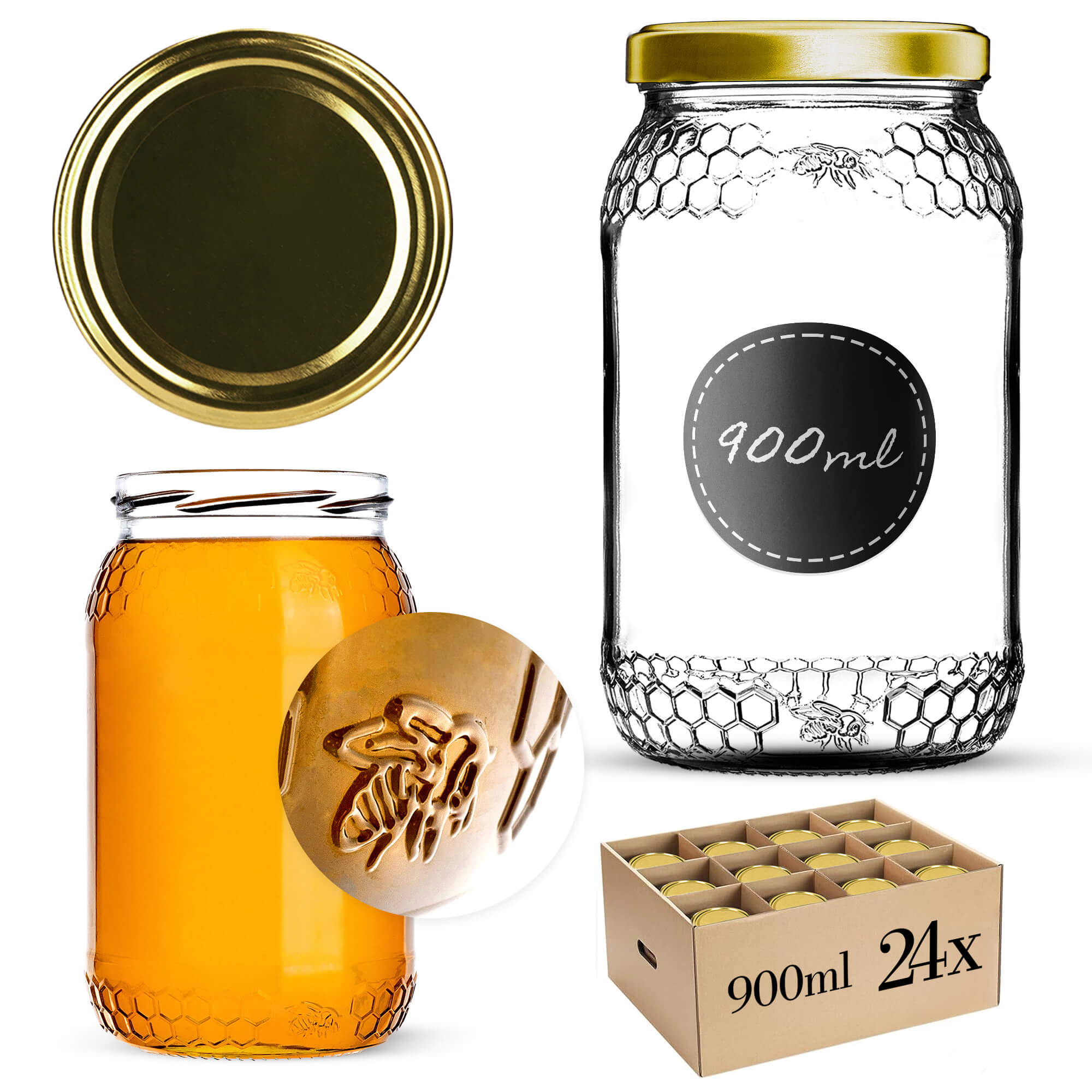 Szklany słój Lierde 900ml 82mm 24 szt. + wieczka złote