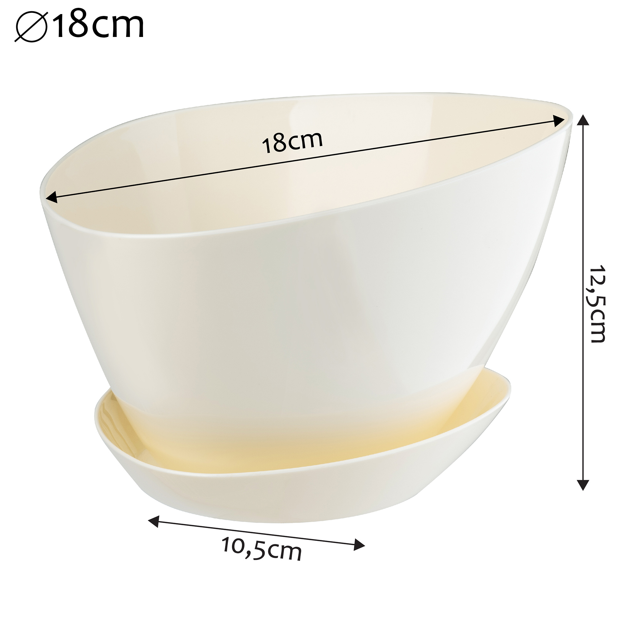 Doniczka trójkątna z podstawką 18 x 12 cm, kremowa