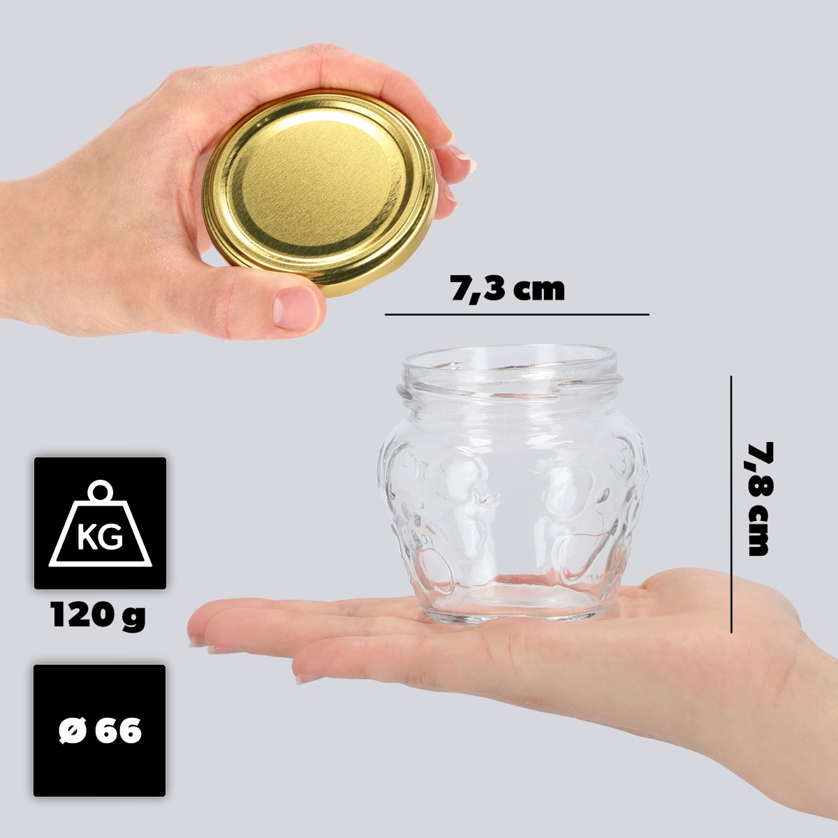 Słoiki Kemi 200ml 10szt 66mm + wieczka złote