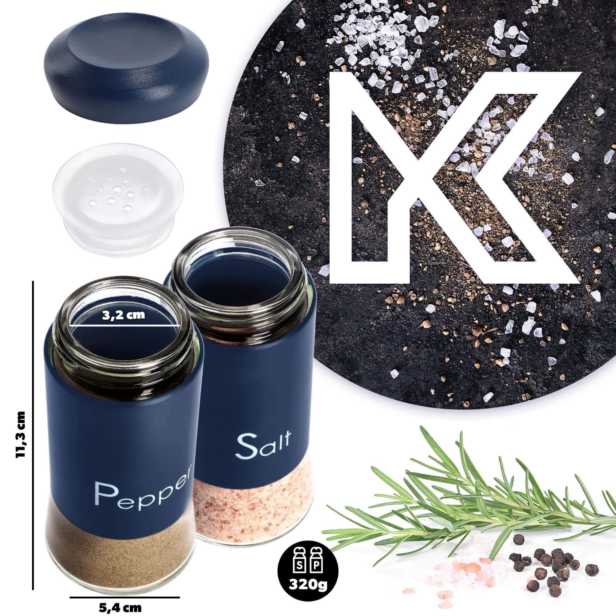 Zestaw przyprawników Alset pieprz + sól, granatowe