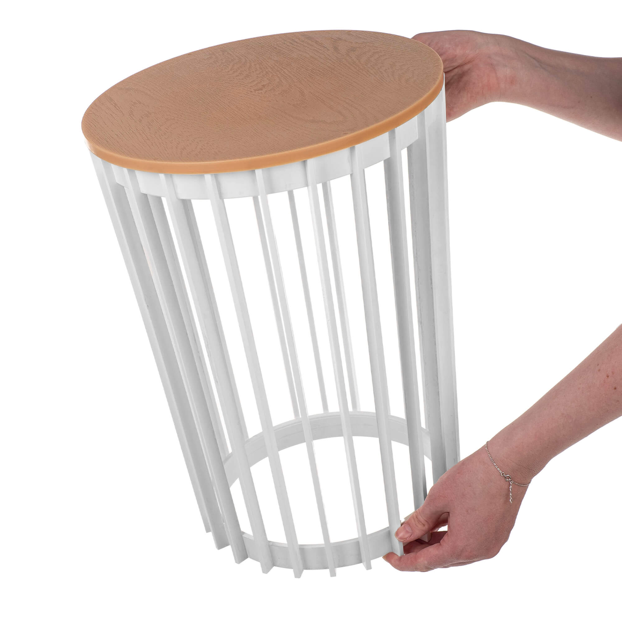 Kwietnik dwustronny Aytre 54 cm biały + blat naturalne drewno