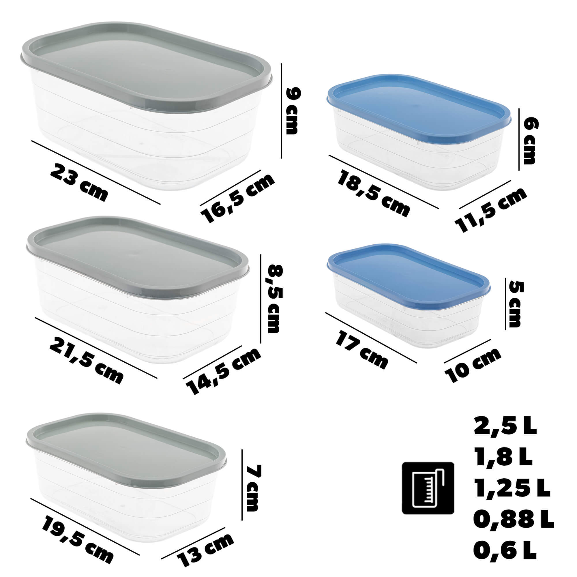 Pojemniki na żywność Reus kwadratowe 5szt, niebieskie