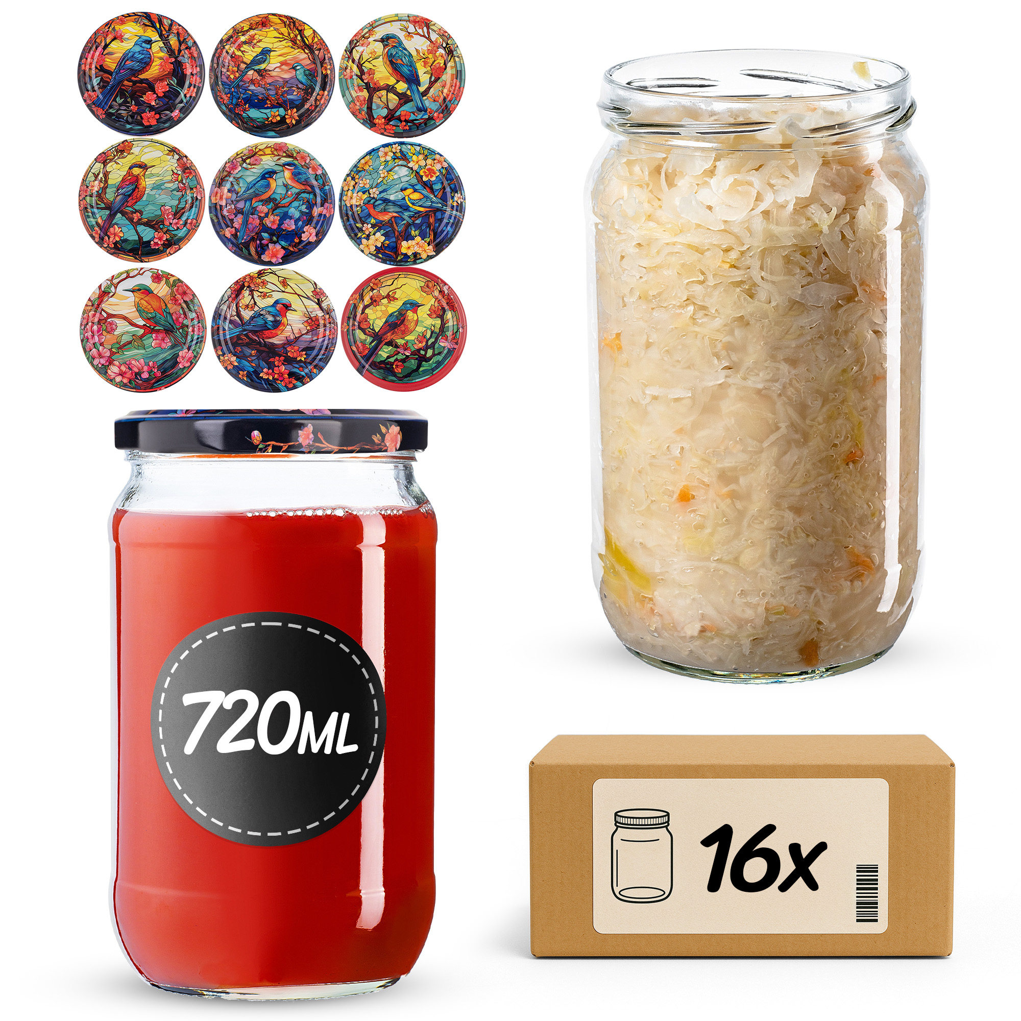 Słoiki na przetwory Niva 720ml fi82mm 48szt + wieczko Ptaki