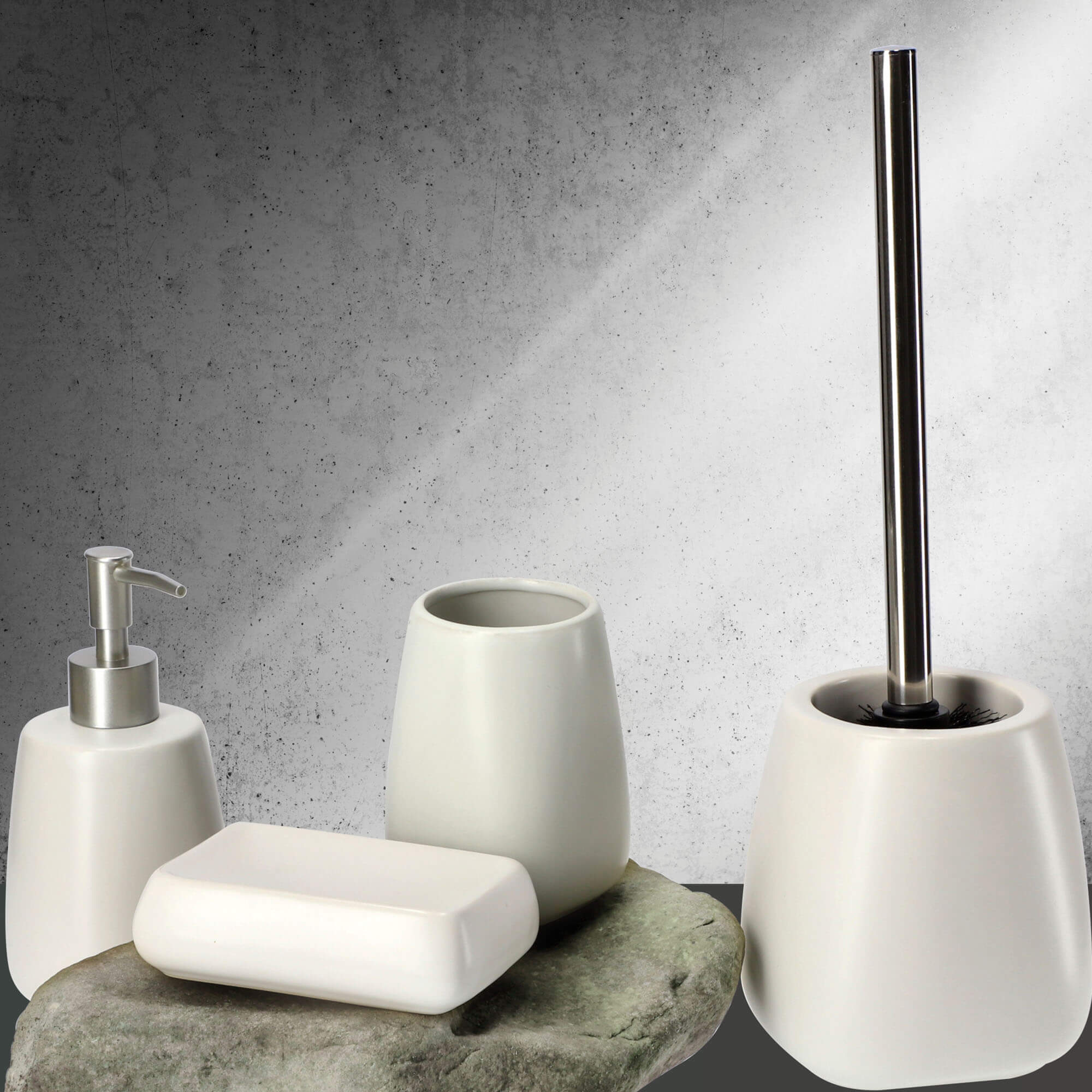 Zestaw dozownik na mydło + kubek łazienkowy, biały