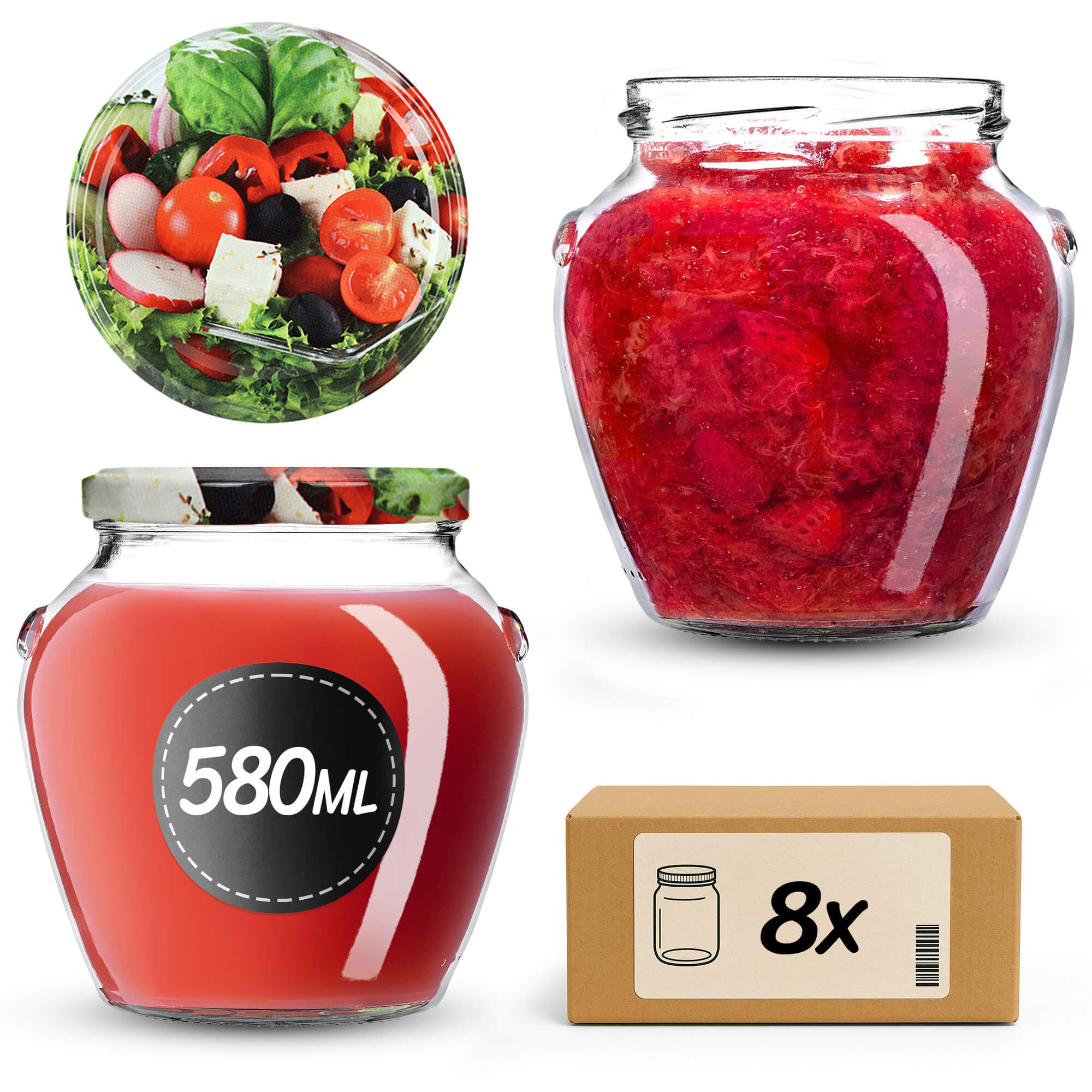 Słoiki na przetwory Sassa 580ml 8szt 82mm + wieczka "Mix warzyw"
