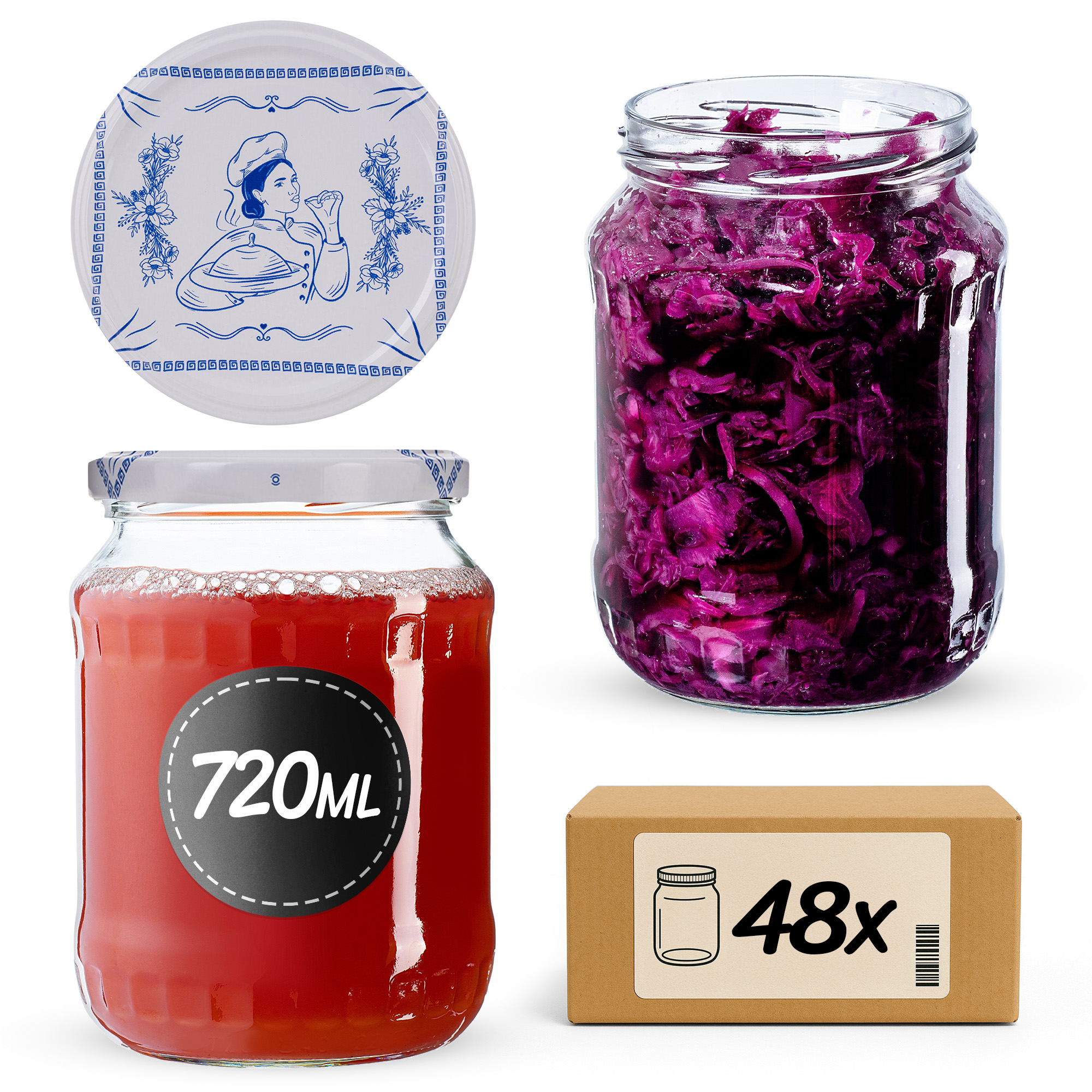 Słoiki na przetwory Jukka 720ml fi82mm 48szt + wieczko Makatka