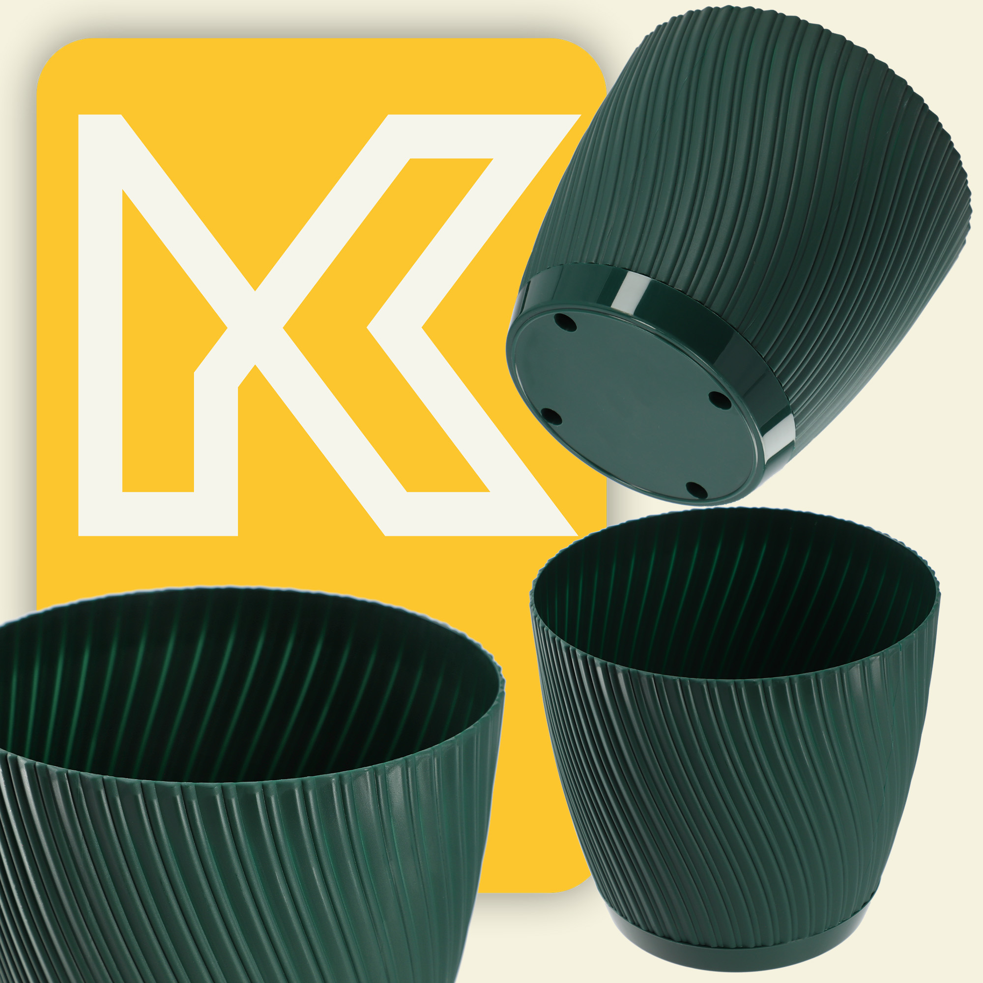 Doniczka z podstawką Tubas 23 cm, zielona