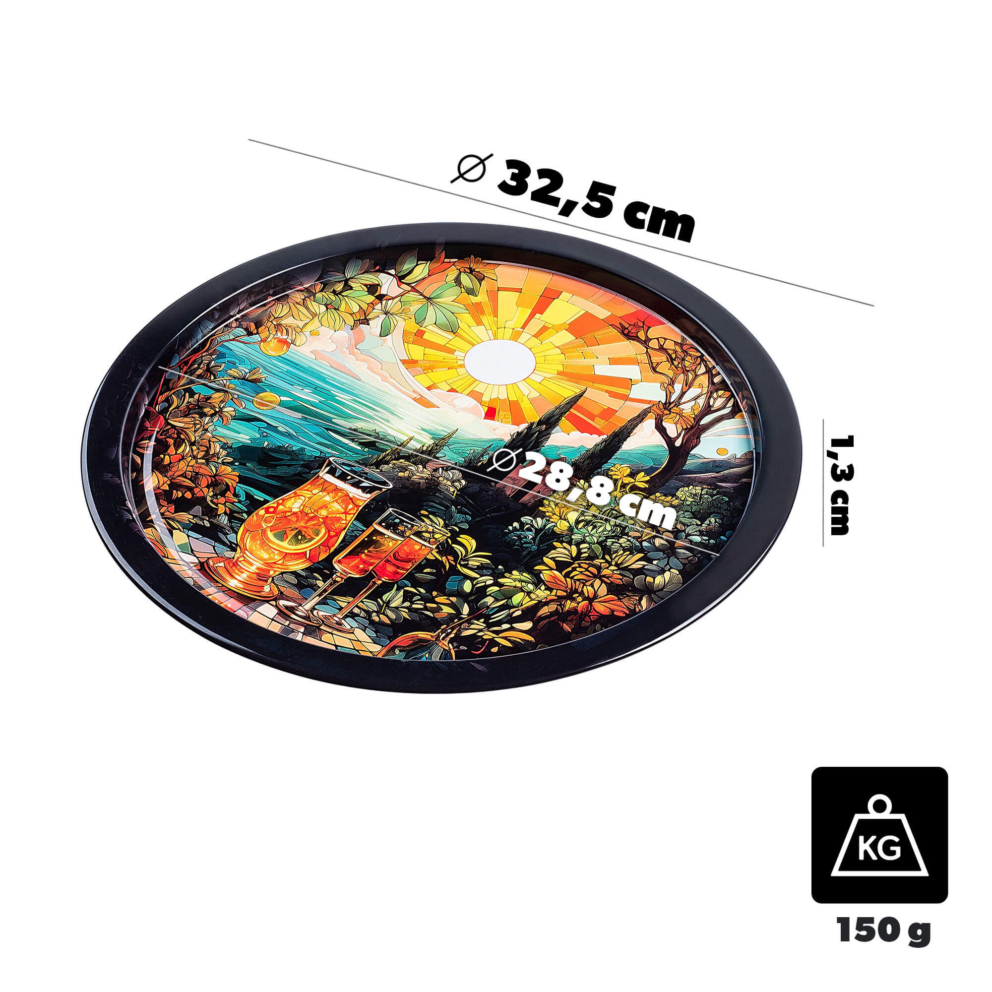Taca okrągła litografowana Terzone 32.5 cm metalowa "Poranny koktajl"