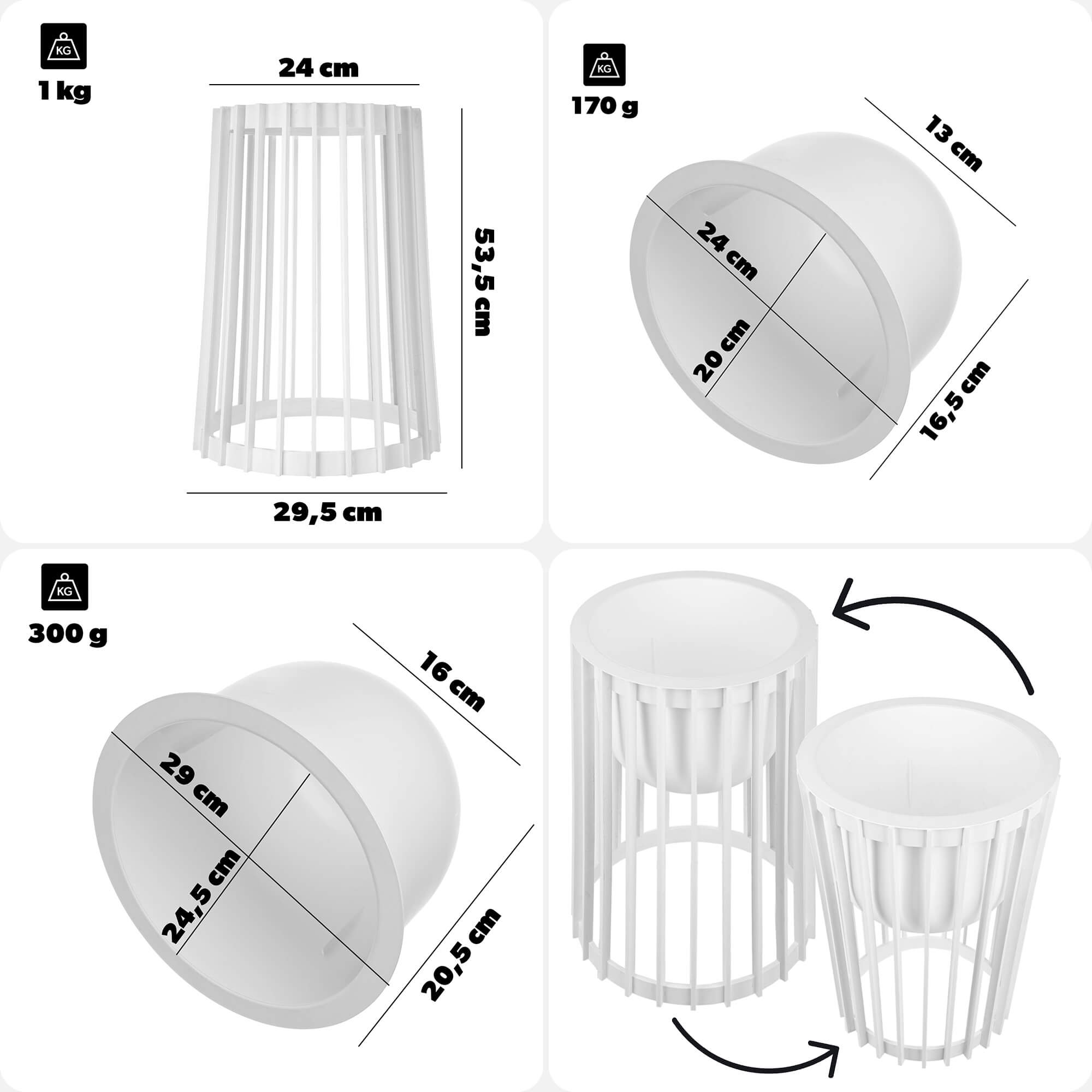 Kwietnik dwustronny Aytre 54 cm biały + 2 wkłady
