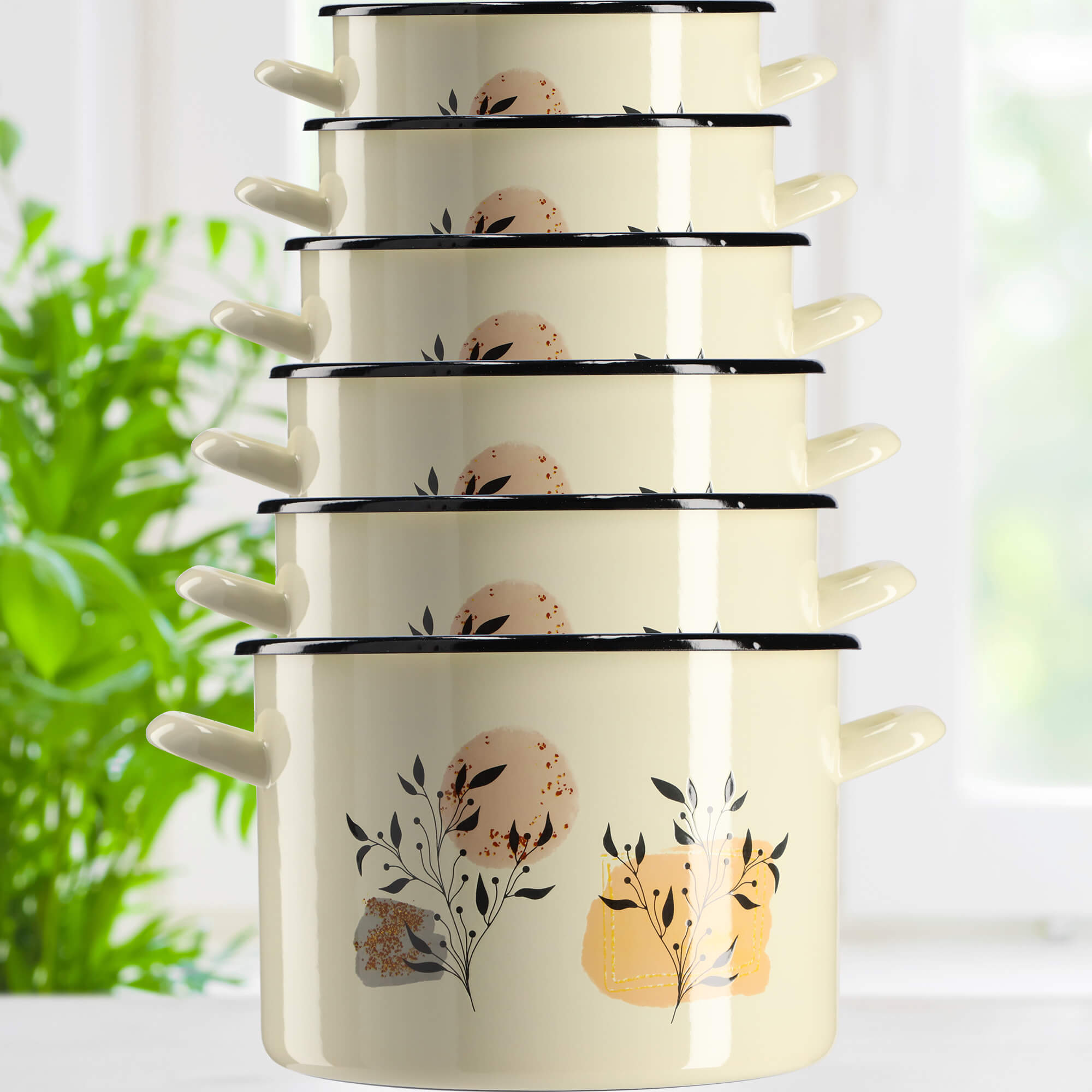 Garnek Emaliowany Luca 7L, liście