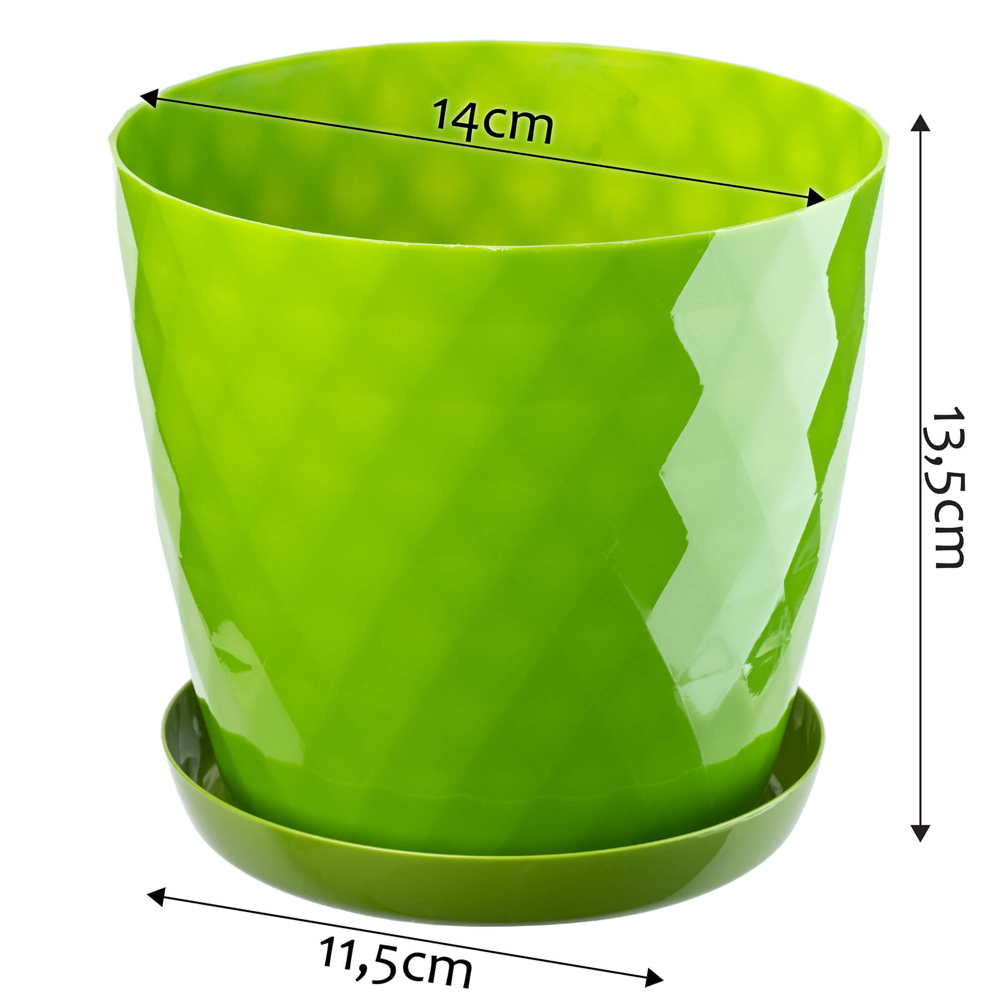 Doniczka na kwiaty z podstawką 14 cm, zielona