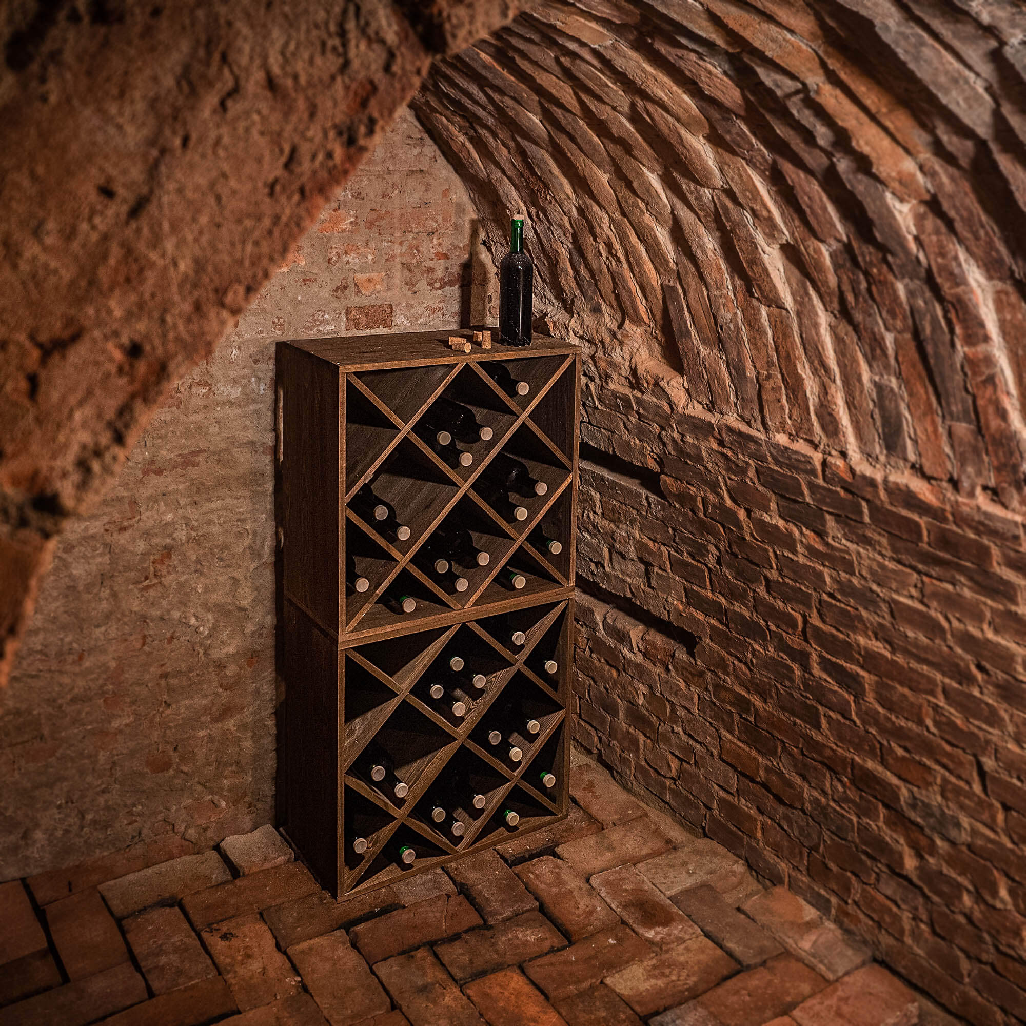 Regał na wino Loreo kratka drewniany ciemny brąz 2szt