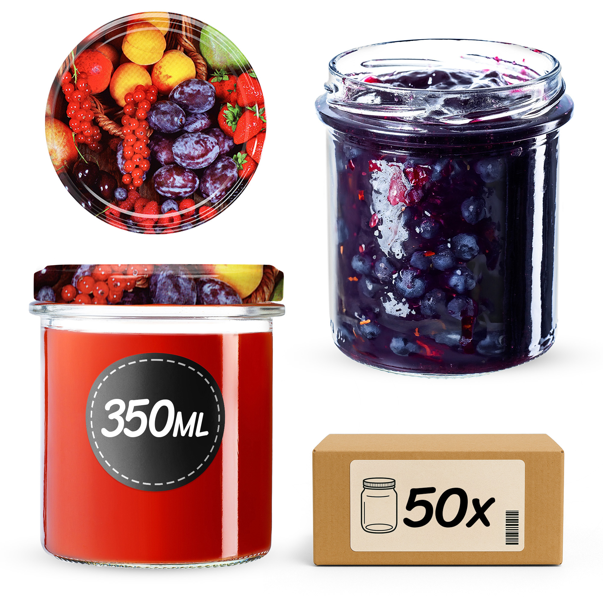 Słoiki na przetwory Avila 350ml 50szt 82mm + wieczka "Mix Owoców"