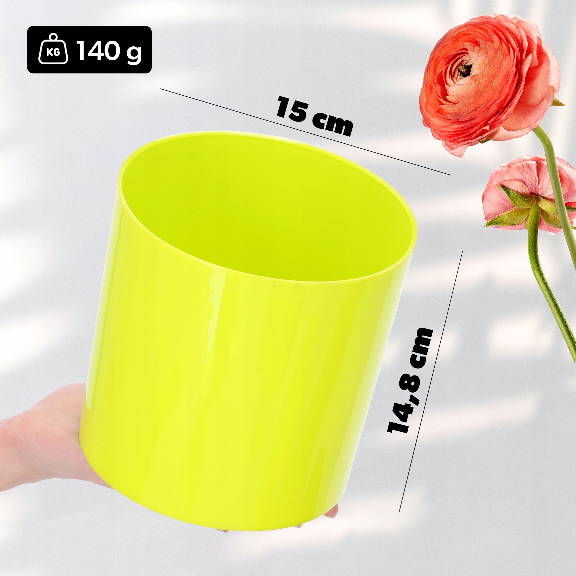 Doniczka na kwiaty okrągła Figari 15 cm, limonkowa