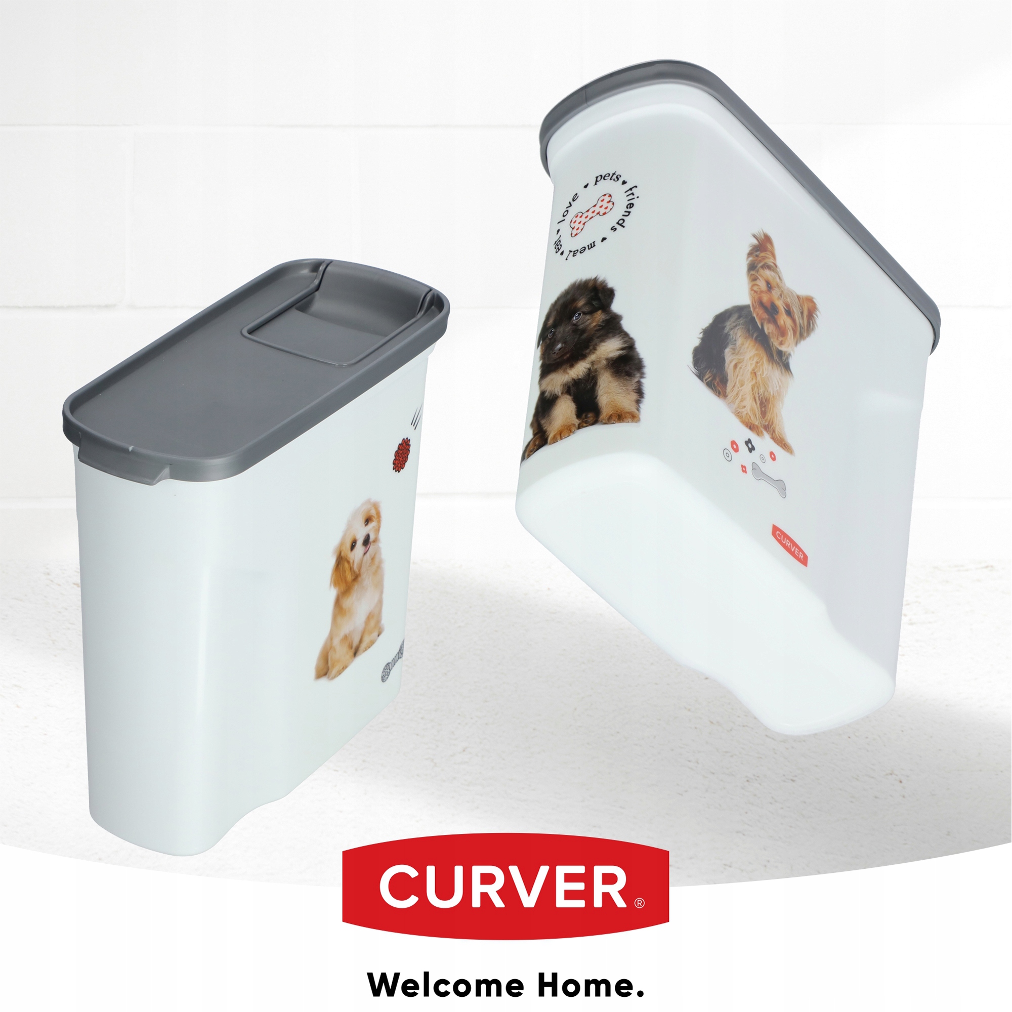 Pojemnik na karmę Curver Pet Life 19 x 20 cm, biały w pieski