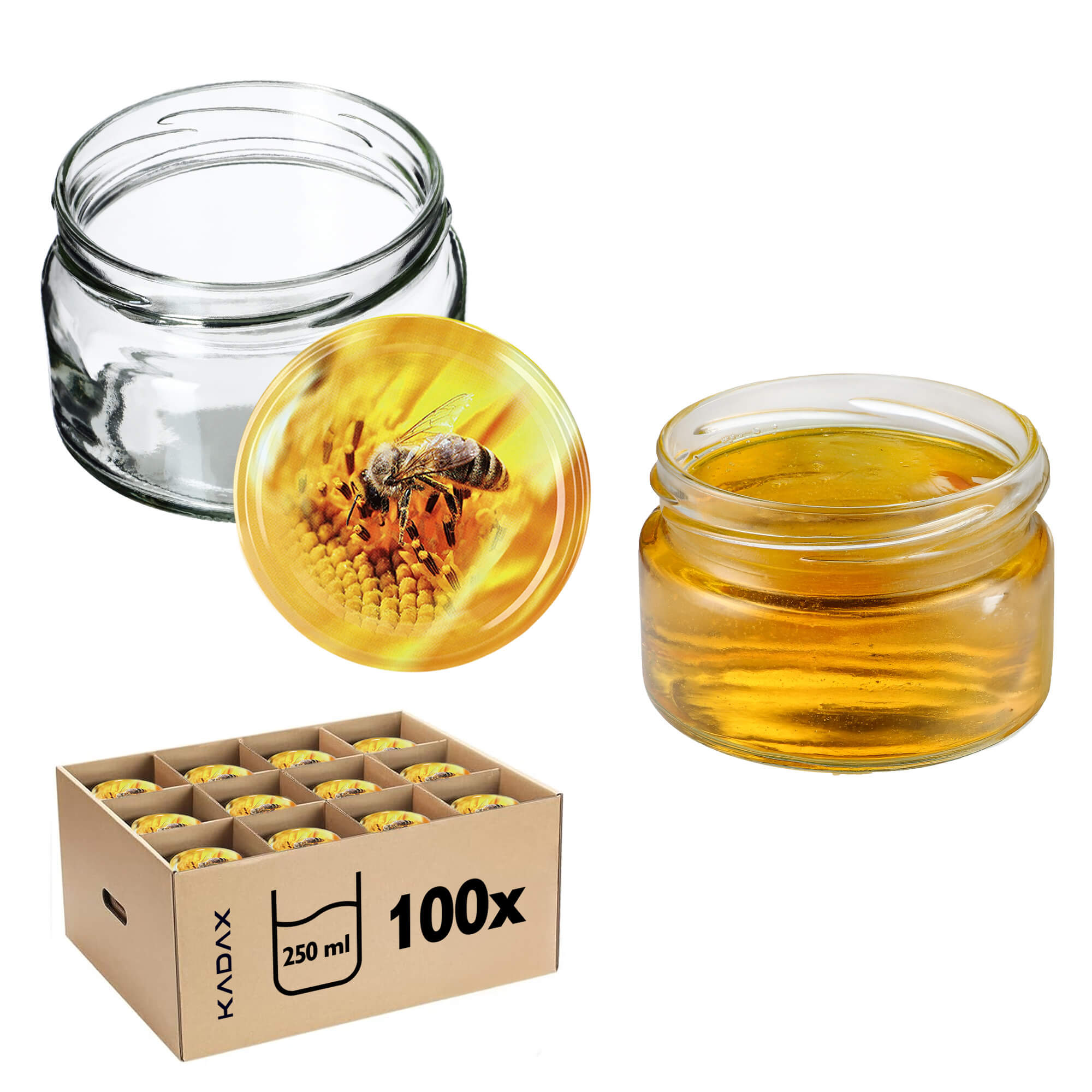 Słoiki na przetwory Denia 250ml 100szt 82mm + wieczko "Pszczoła"