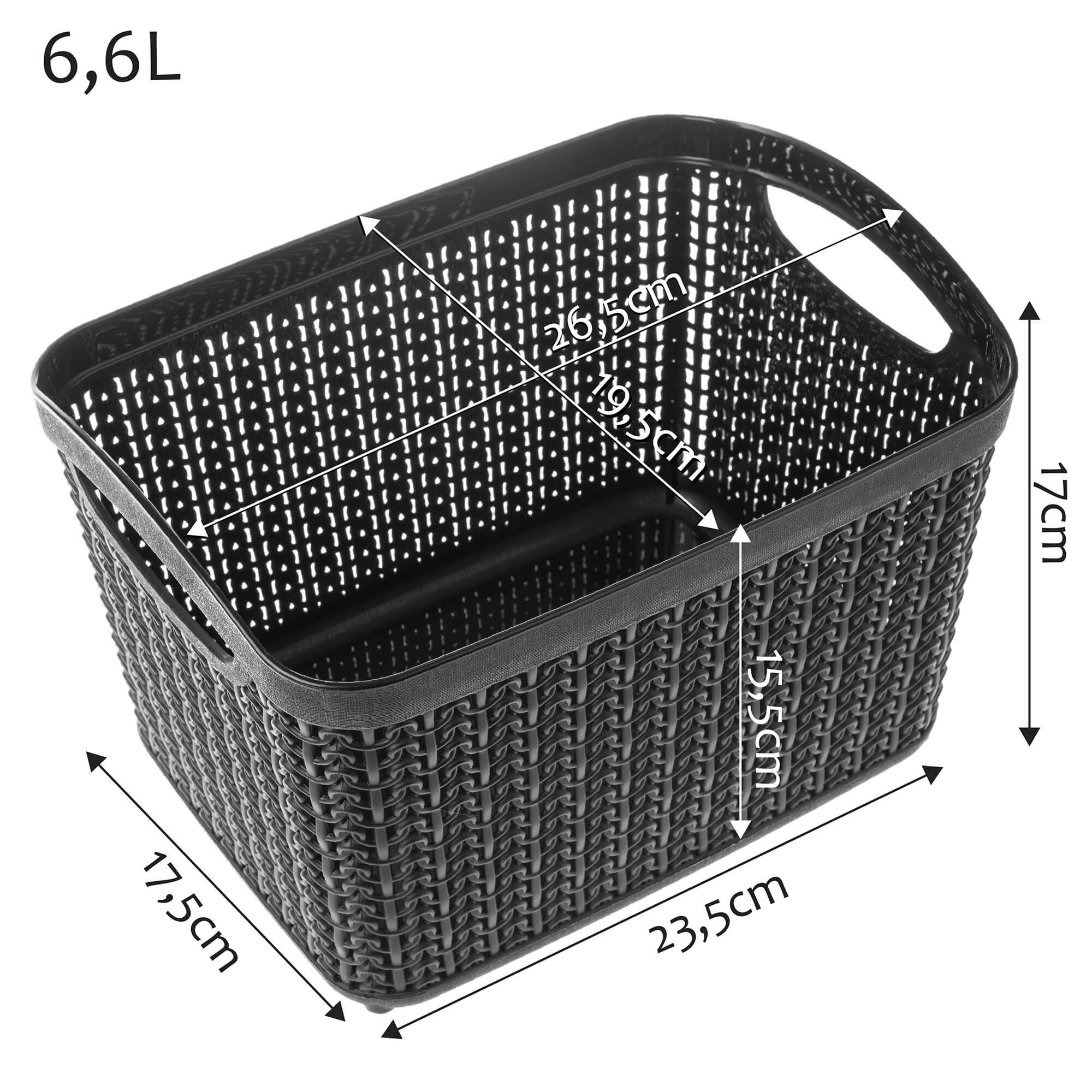 Koszyk plastikowy prostokątny Fonti 6.6L, czarny, 2szt.