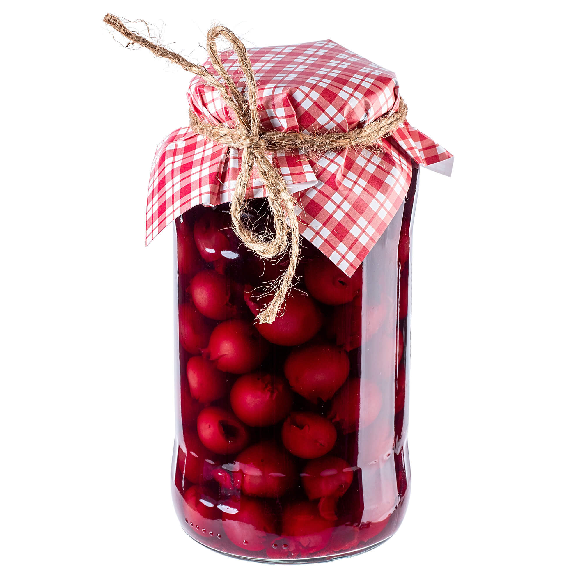Kapturki na słoiki Maja ze sznurkiem, 10szt, "Czerwona krata"