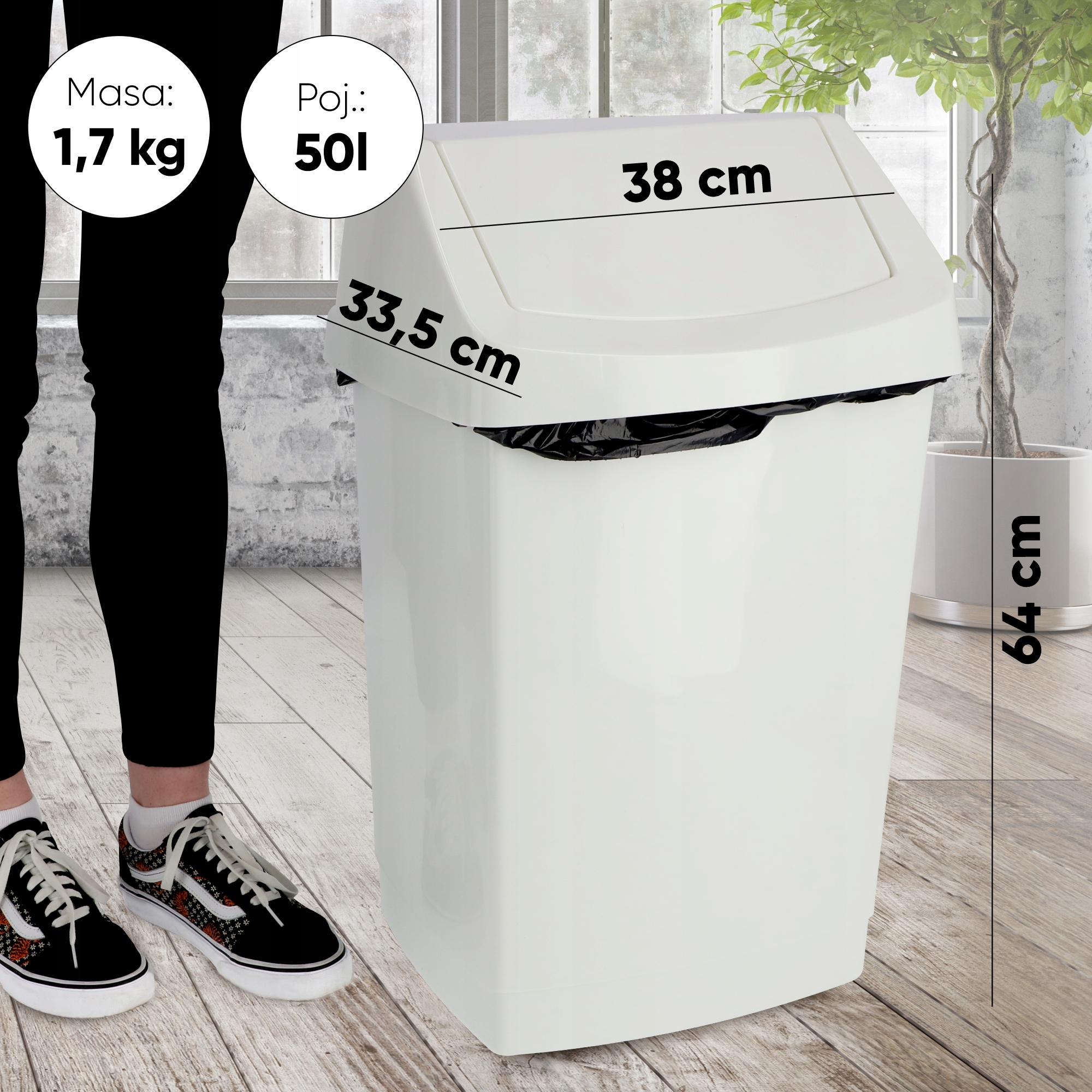 Kosz na śmieci Curver Click-IT 50L, biały