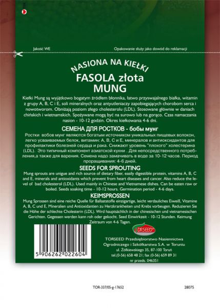 Nasiona na kiełki Fasola złota Mung 30g