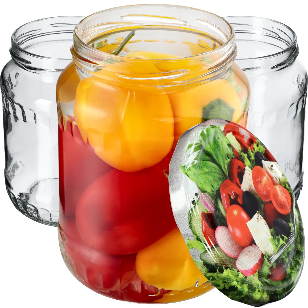 Słoiki na przetwory Jukka 720ml 64szt 82mm + wieczka "Mix warzyw"