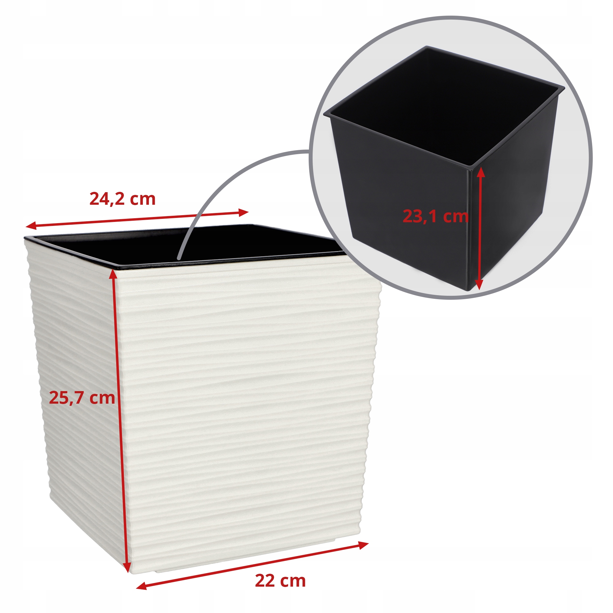 Donica na kwiaty Tres z wkładem dłuto 25 cm, kremowa