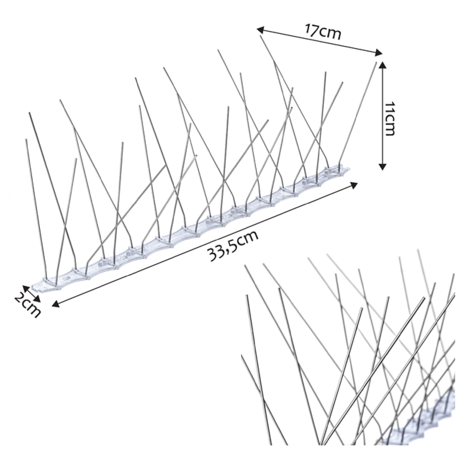 Kolce na ptaki 33 x 17 cm, srebrne