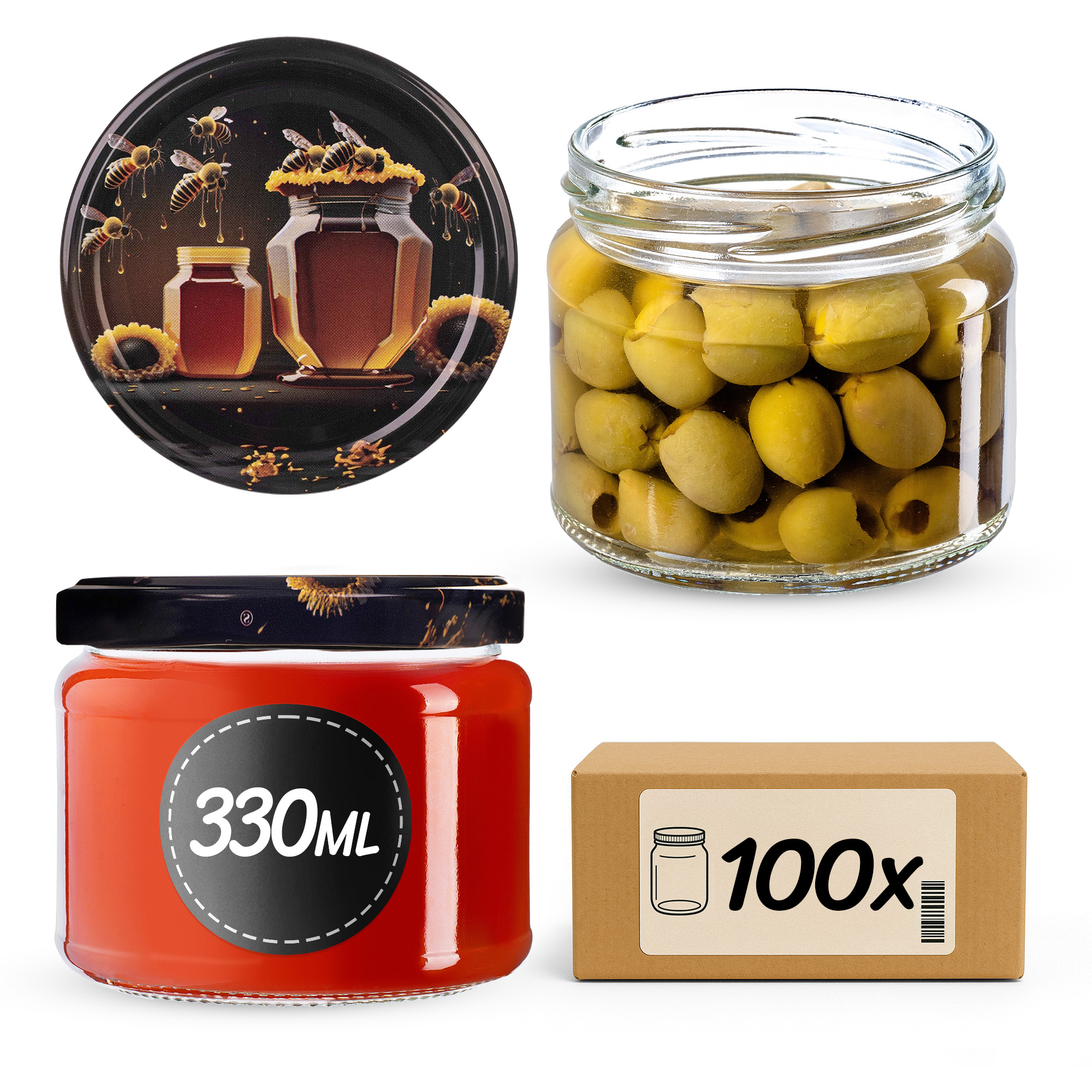 Słoiki na przetwory Sonka 330ml fi82mm 100szt + wieczko Miód czarny