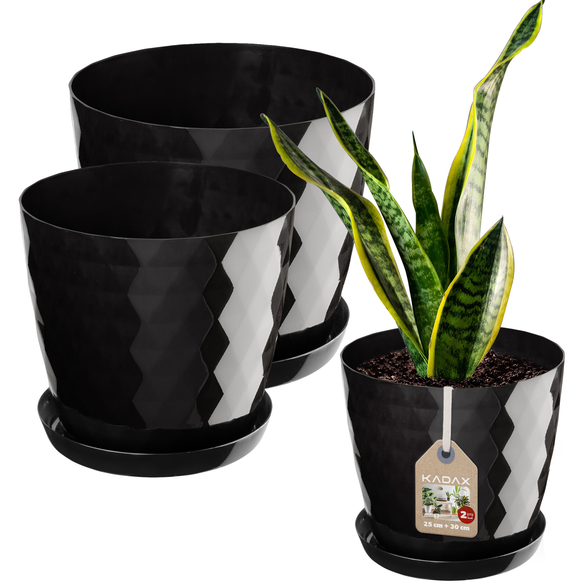 Doniczka na kwiaty z podstawką czarna Amily 25 cm + 30 cm, 2 szt.