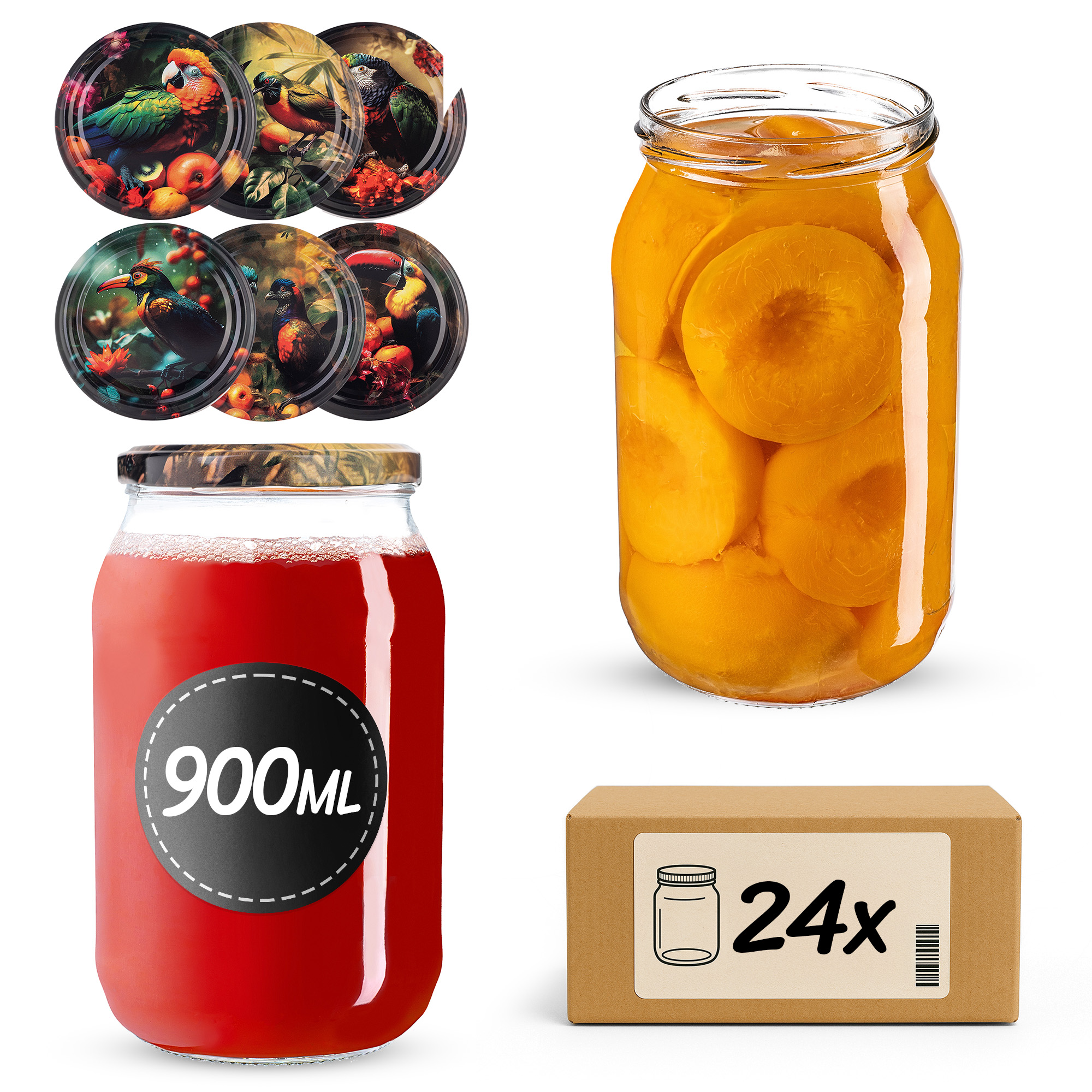 Słoiki na przetwory Simo 900ml fi82mm 24szt + wieczko Ptaki