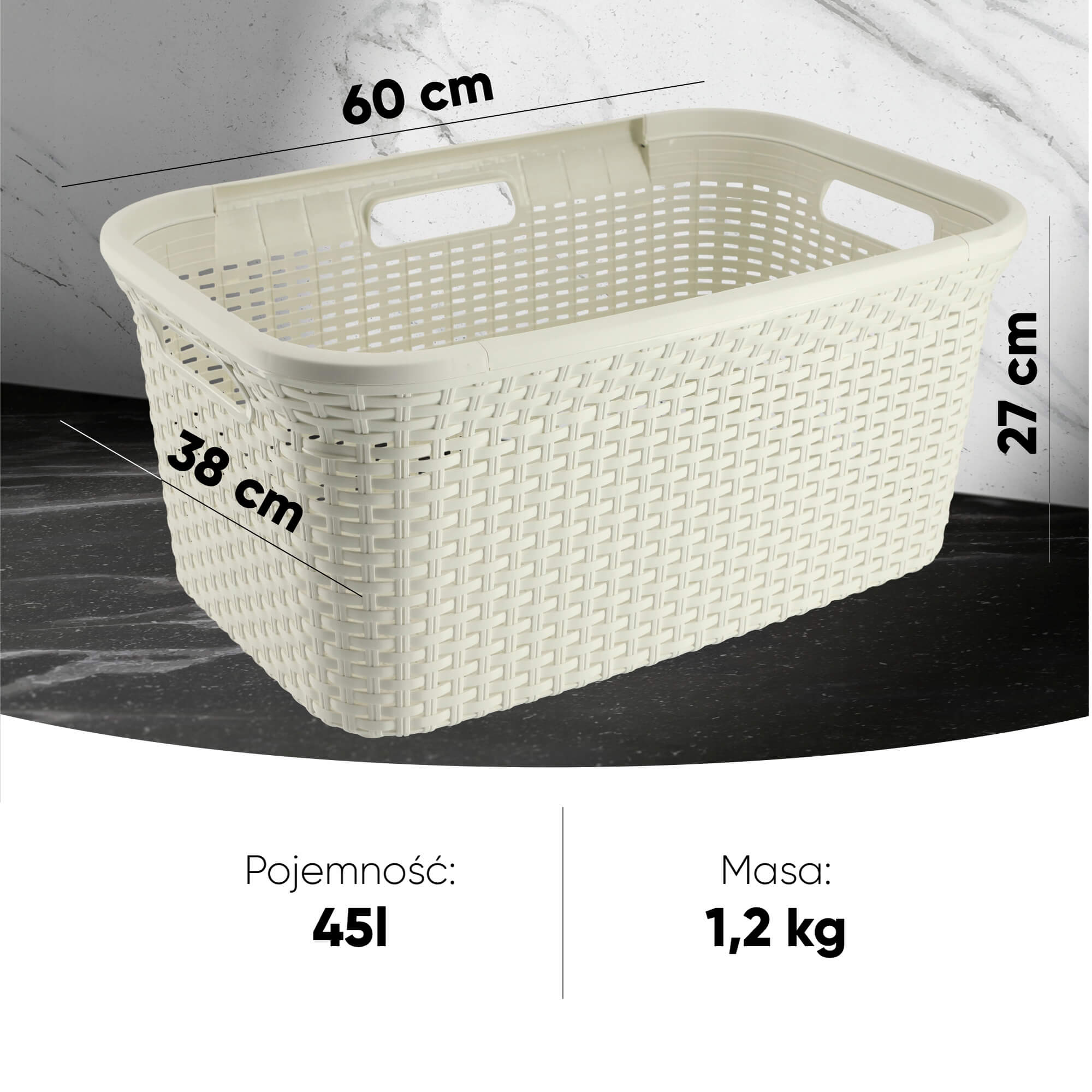 Kosz z pokrywą 60L + pojemnik 45L Curver Natural Style kremowy