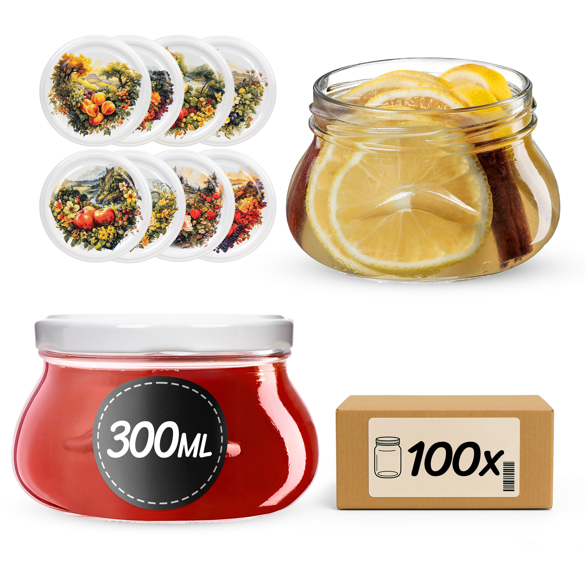 Słoiki na przetwory Raja 300ml fi82mm 100szt + wieczko Fruit heart