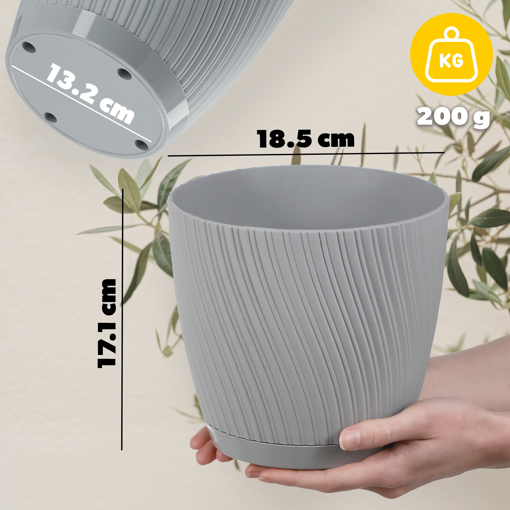 Doniczka z podstawką Tubas 19 cm, platyna