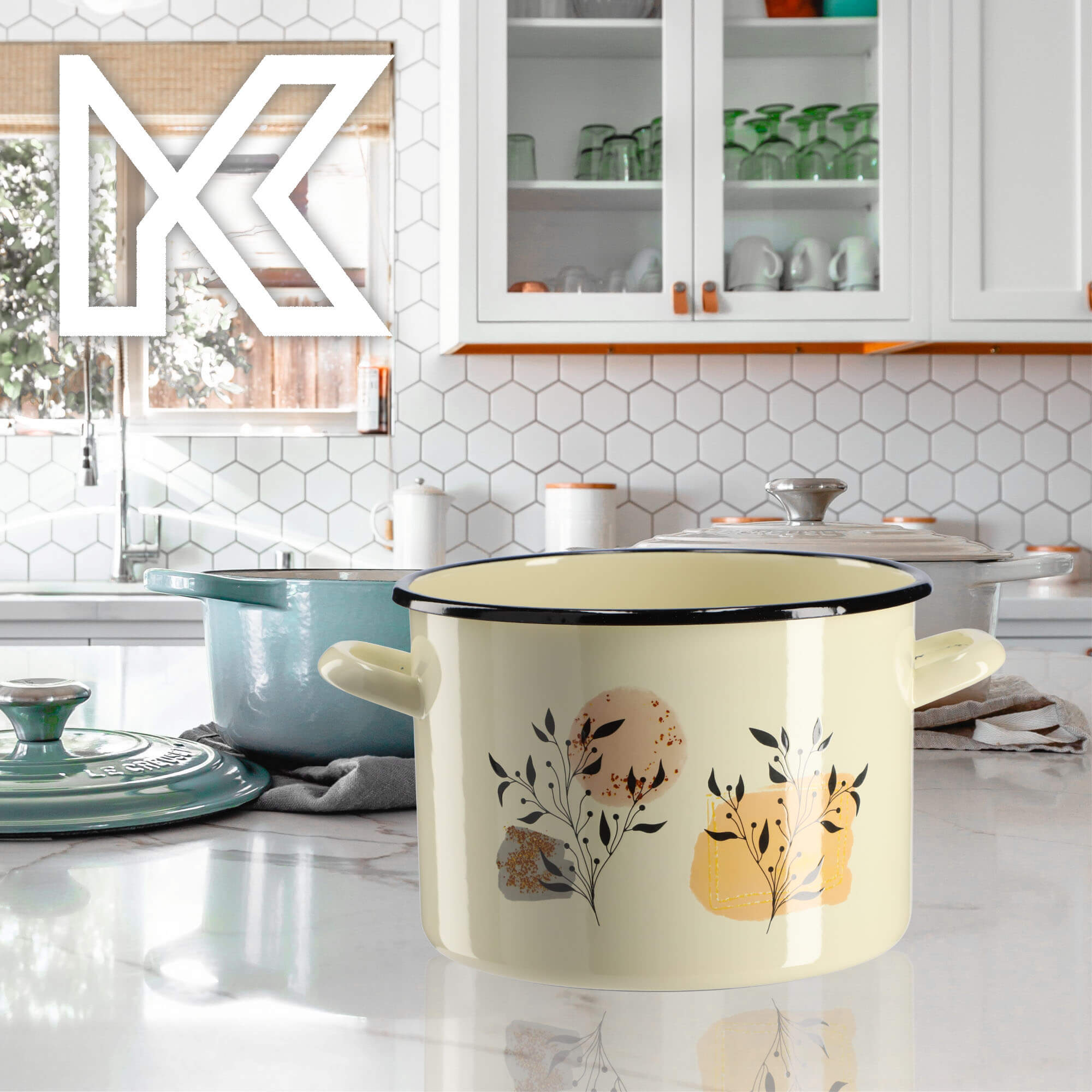 Garnek Emaliowany Luca 7L, liście