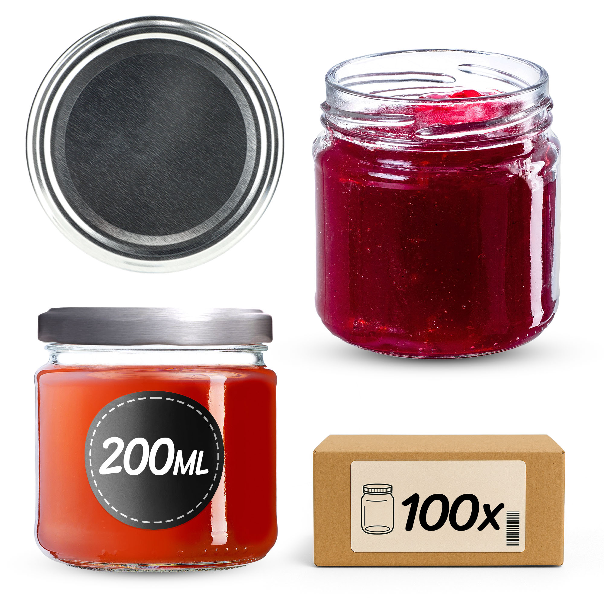 Słoiki na przetwory Lerma 200ml 100szt 66mm + wieczka srebrne