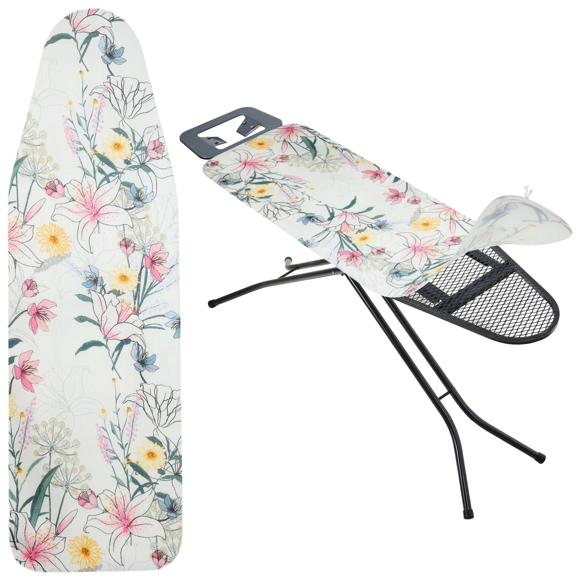 Pokrowiec bawełniany na deskę 127x46cm Silbate kwiaty na białym tle