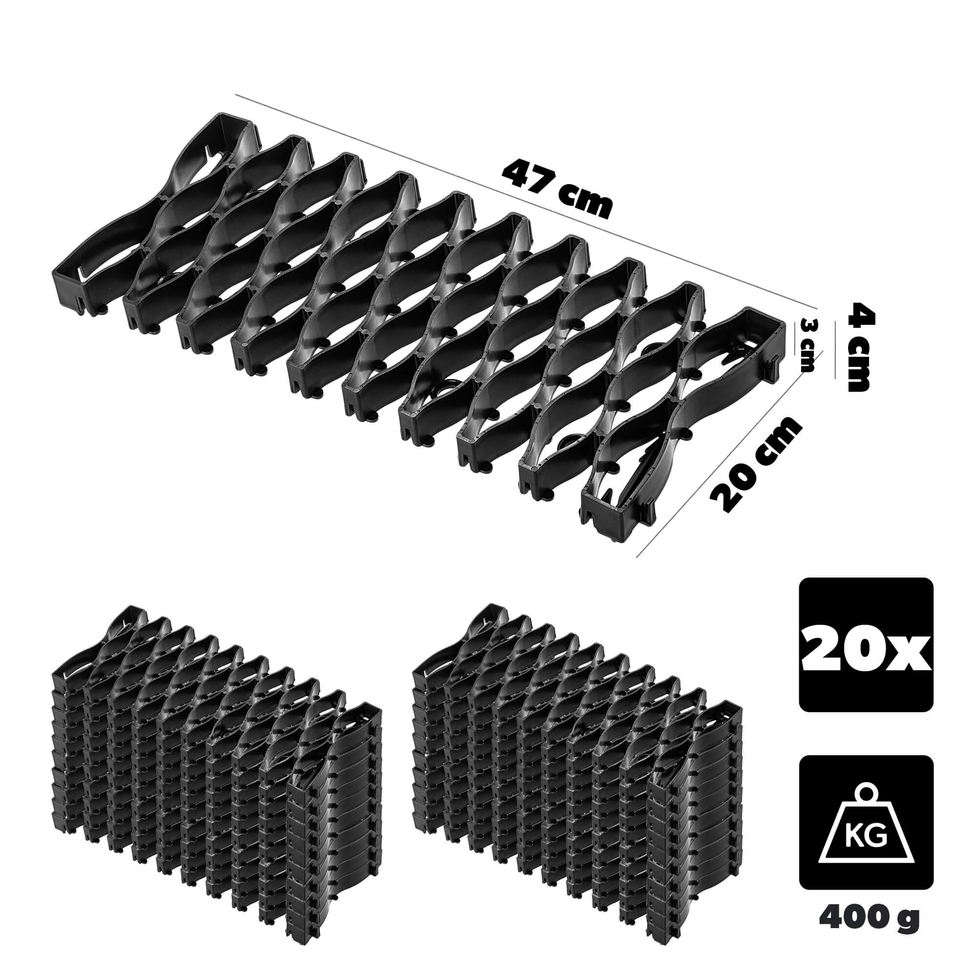 Kratka trawnikowa Montaron pod roboty koszące 47 x 20 cm czarna 20 szt.