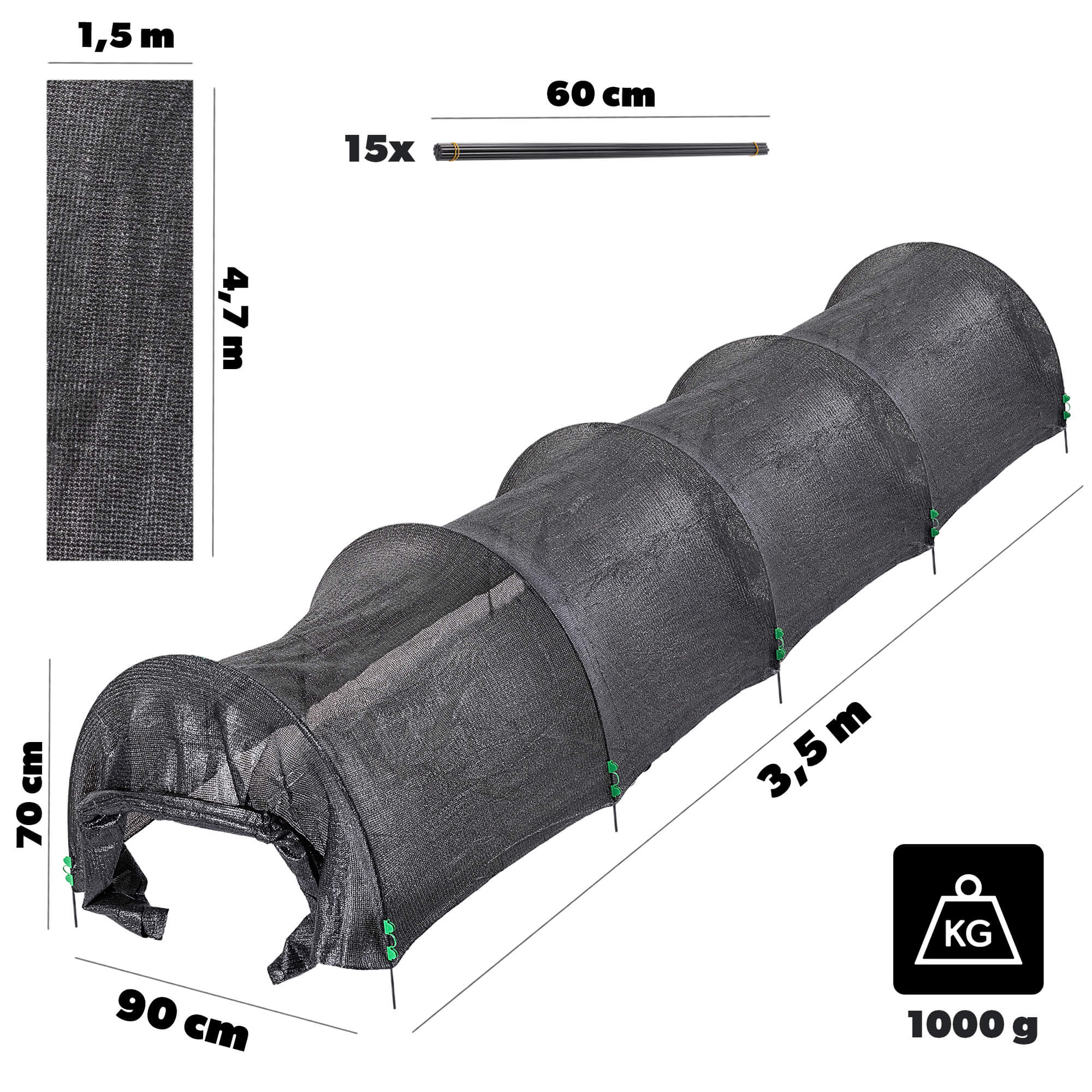 Tunel ogrodowy Vindelle siatka PE 350 x 90 x 70 cm
