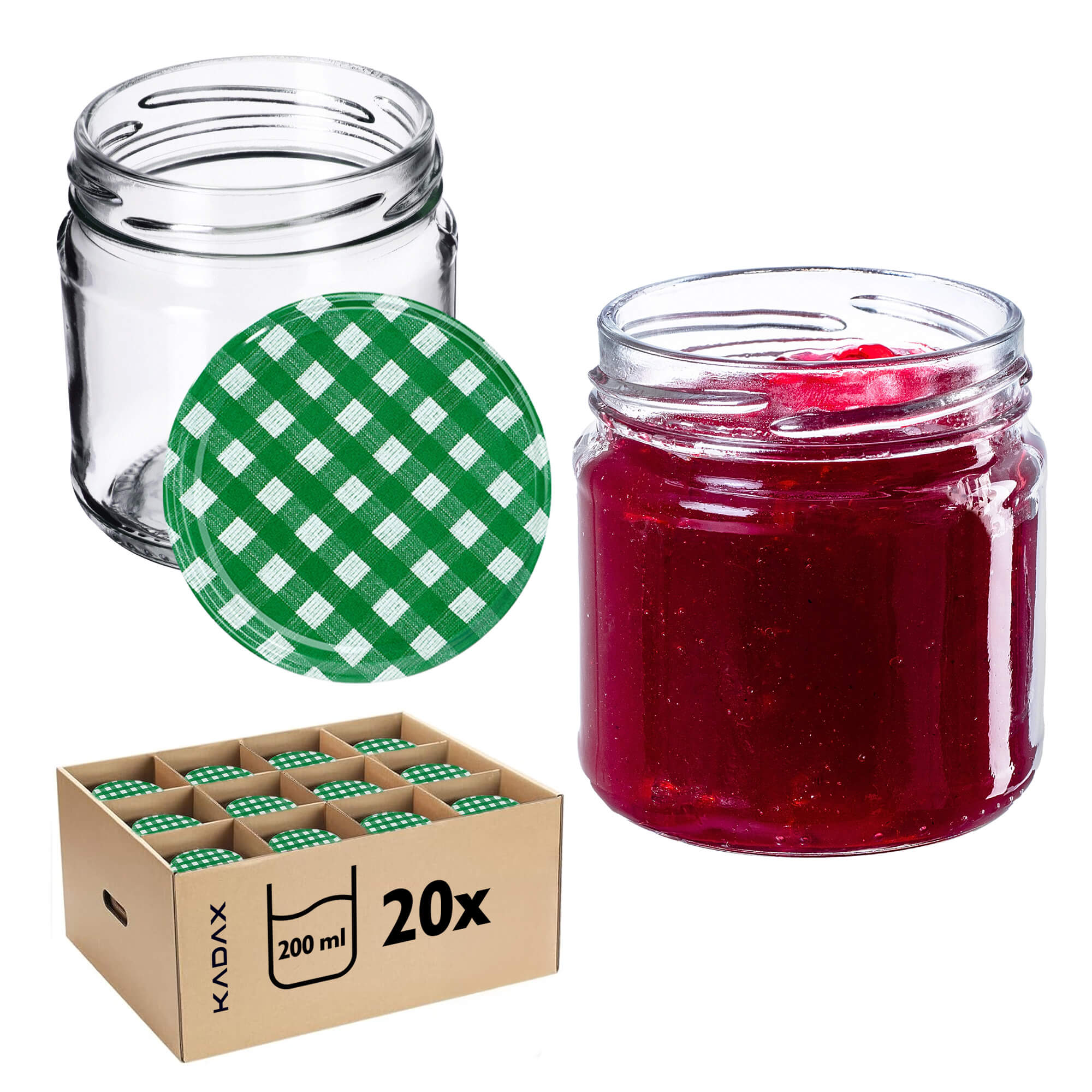 Słoiki na przetwory Lerma 200ml 20szt 66mm + wieczka "Zielona krata"