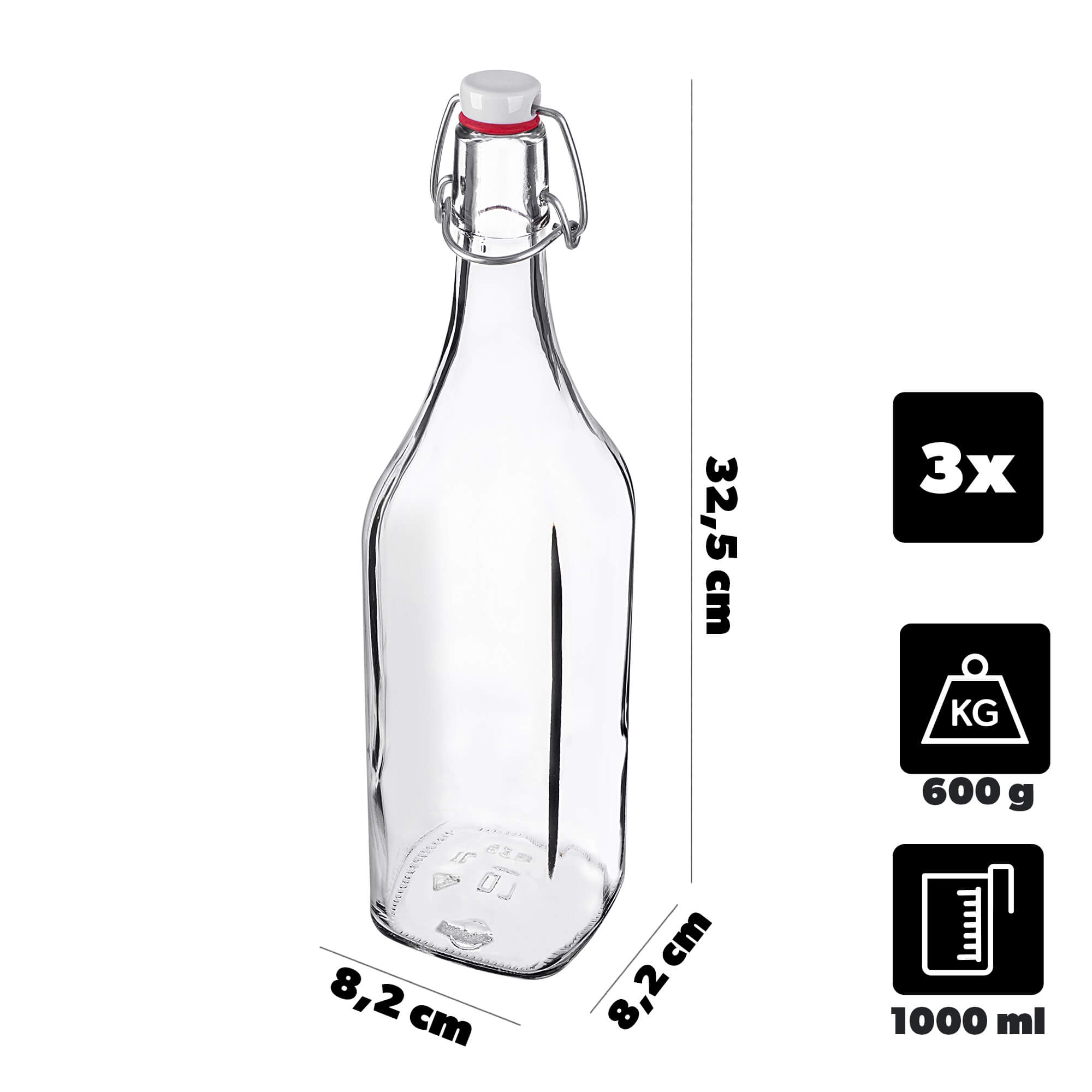 Szklana butelka na mleko Clans 1L z korkiem mechanicznym 3 szt.