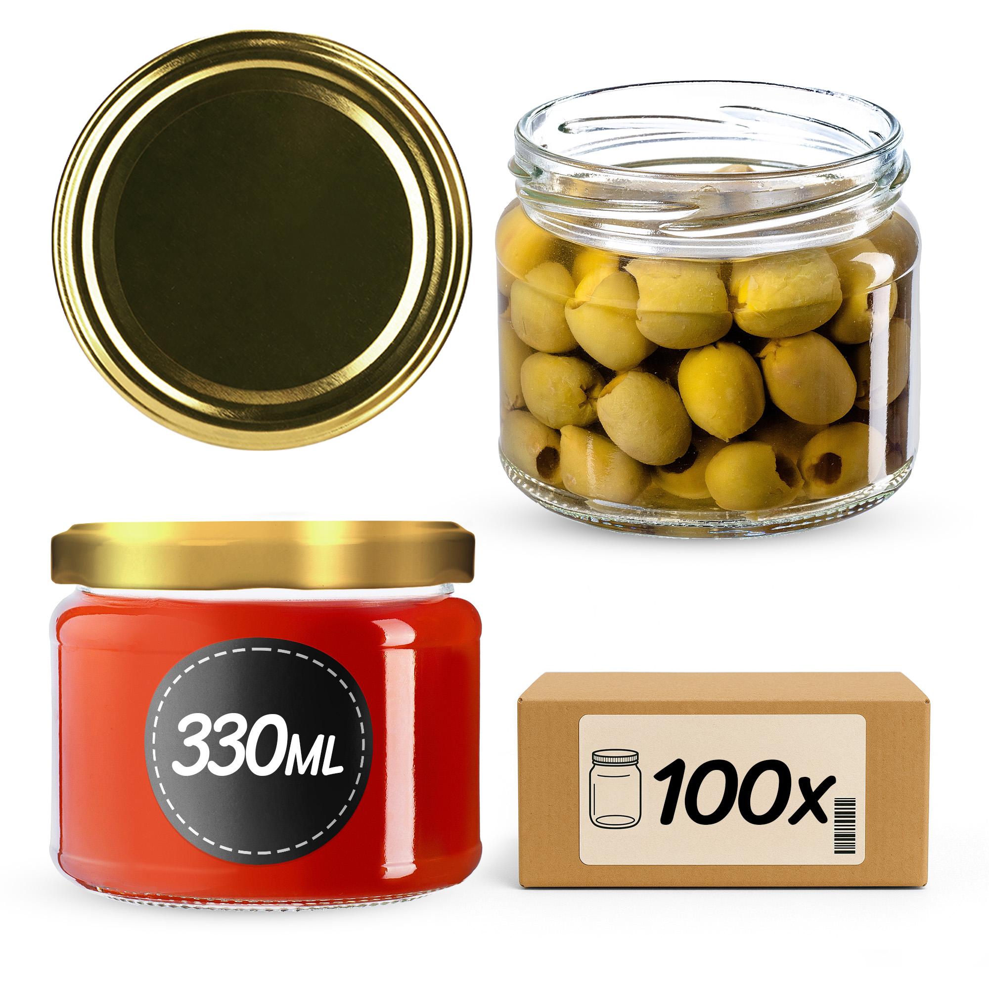 Słoiki na przetwory Sonka 330ml 100szt 82mm + wieczka złote