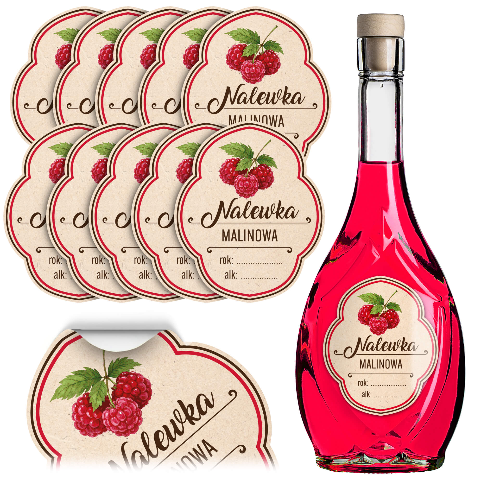 Etykiety na butelki Serre "Nalewka malinowa" 10 szt.