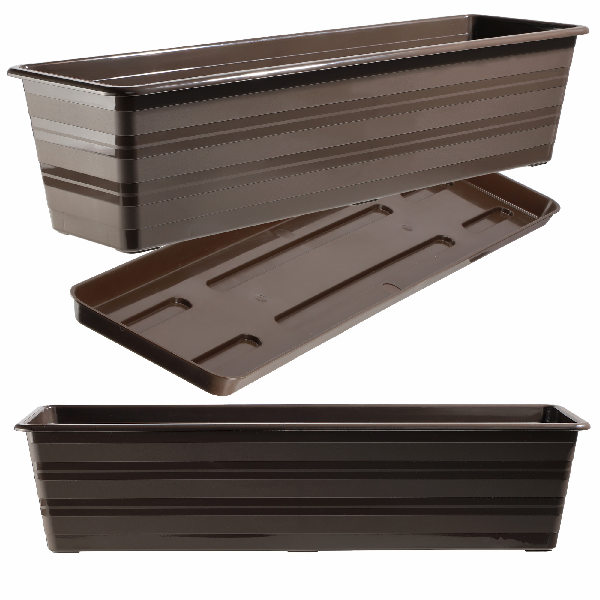 Doniczka balkonowa Cati 60 cm + podstawka 60 cm, brąz